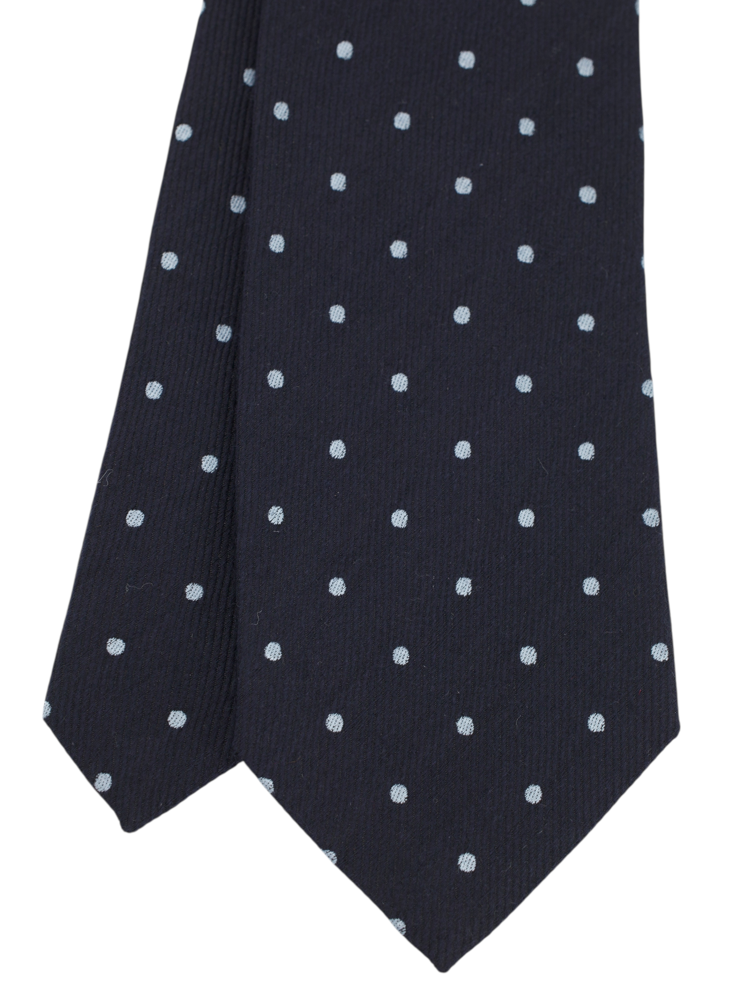 Cesare Attolini Navy Wool & Silk Polkadot Tie