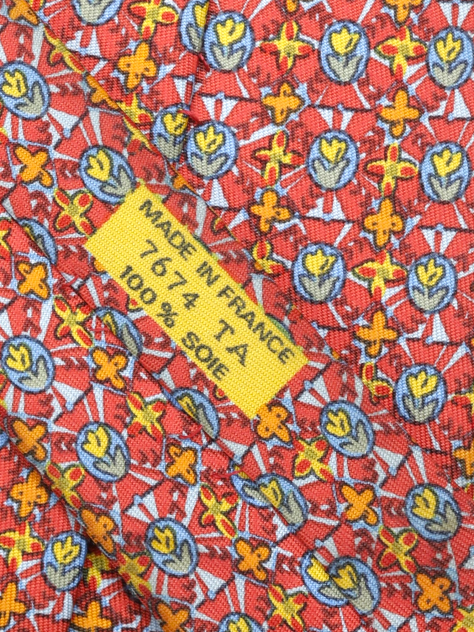 Hermès Red & Multicolor Silk Tulips-Pattern Tie