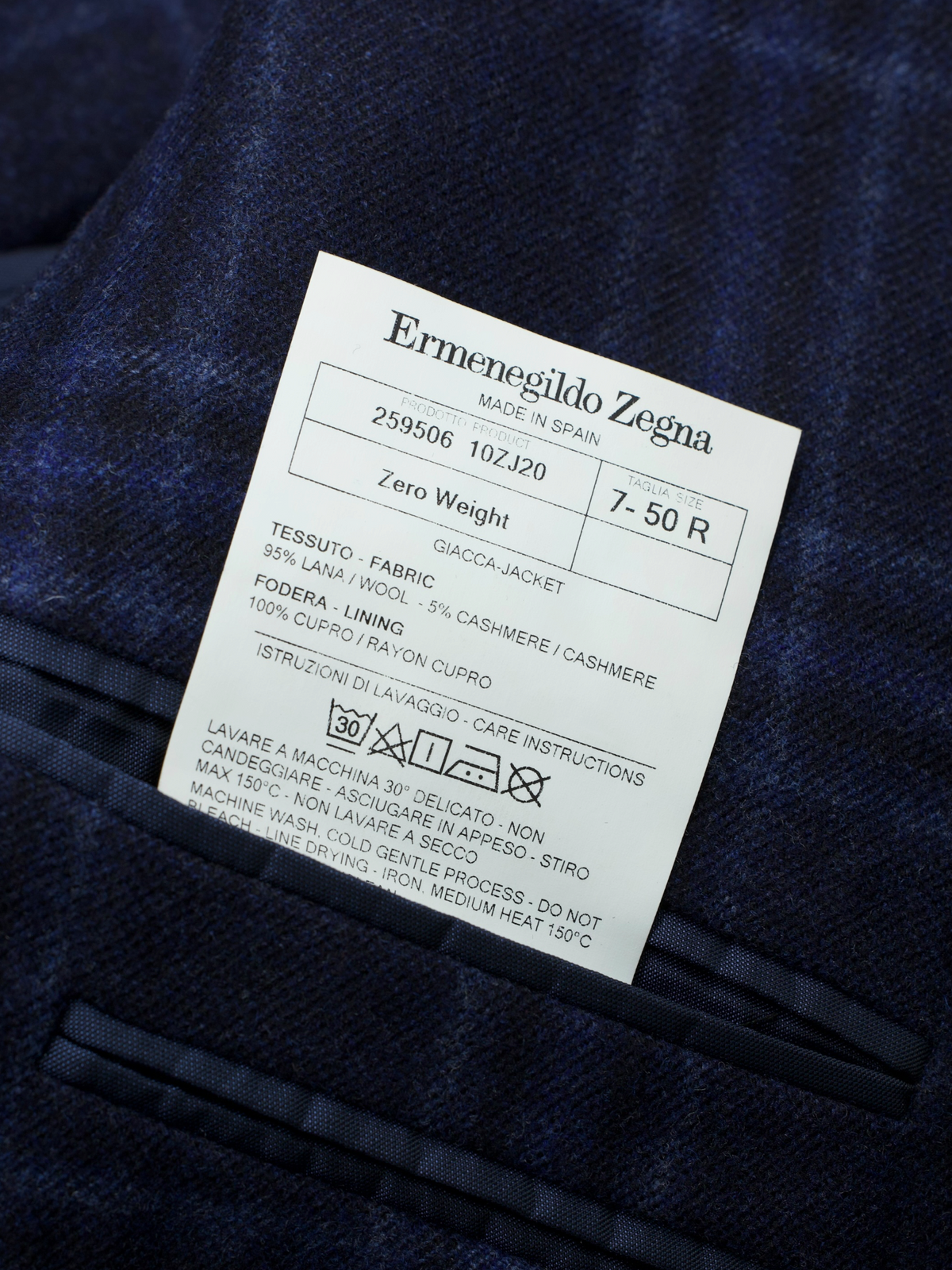 Ermenegildo Zegna Royal Blue Wool & Trofeo-Cashmere Checkered Jacket