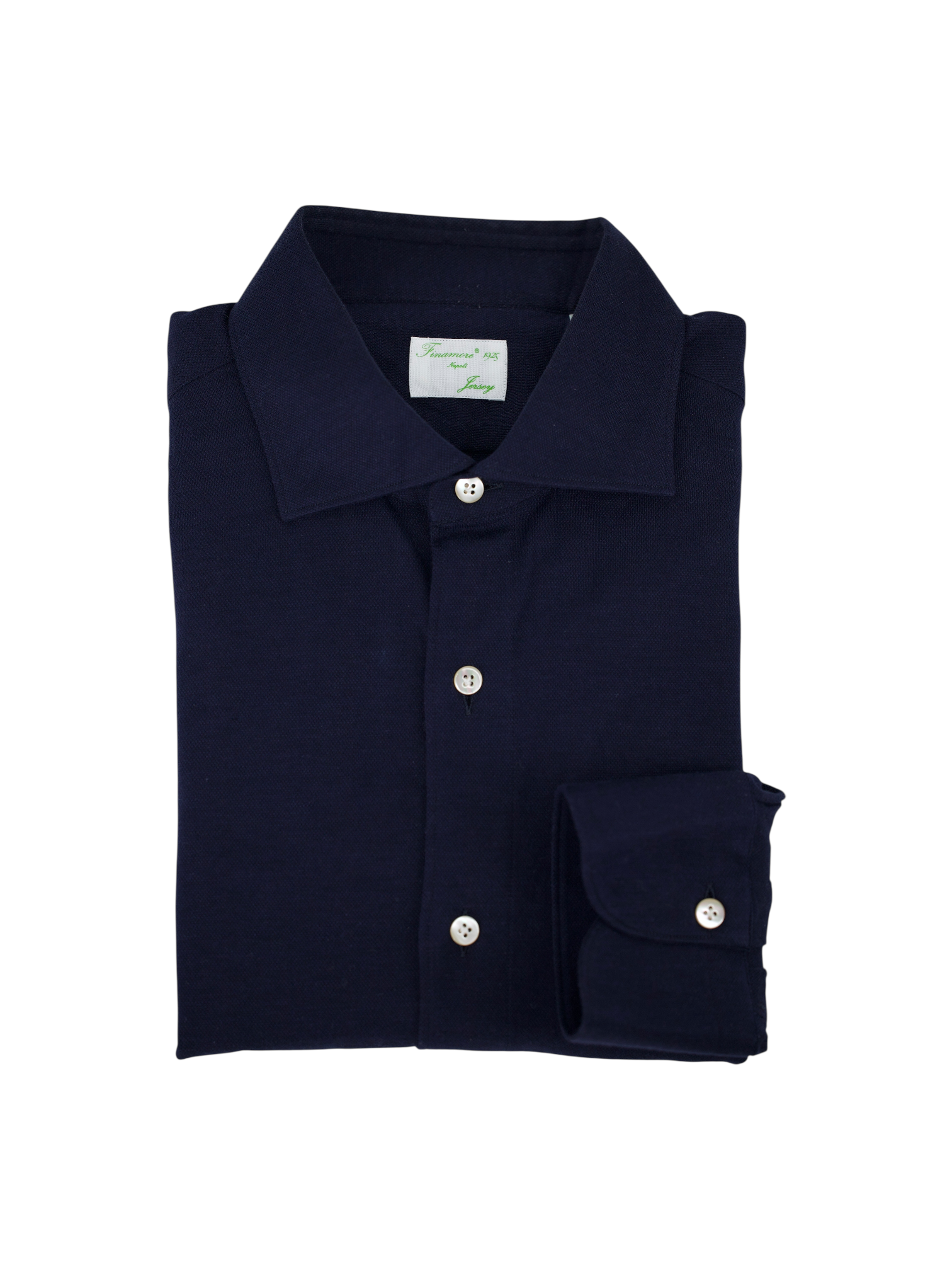 Finamore Navy Cotton & Cashmere Jersey-Knitted Shirt