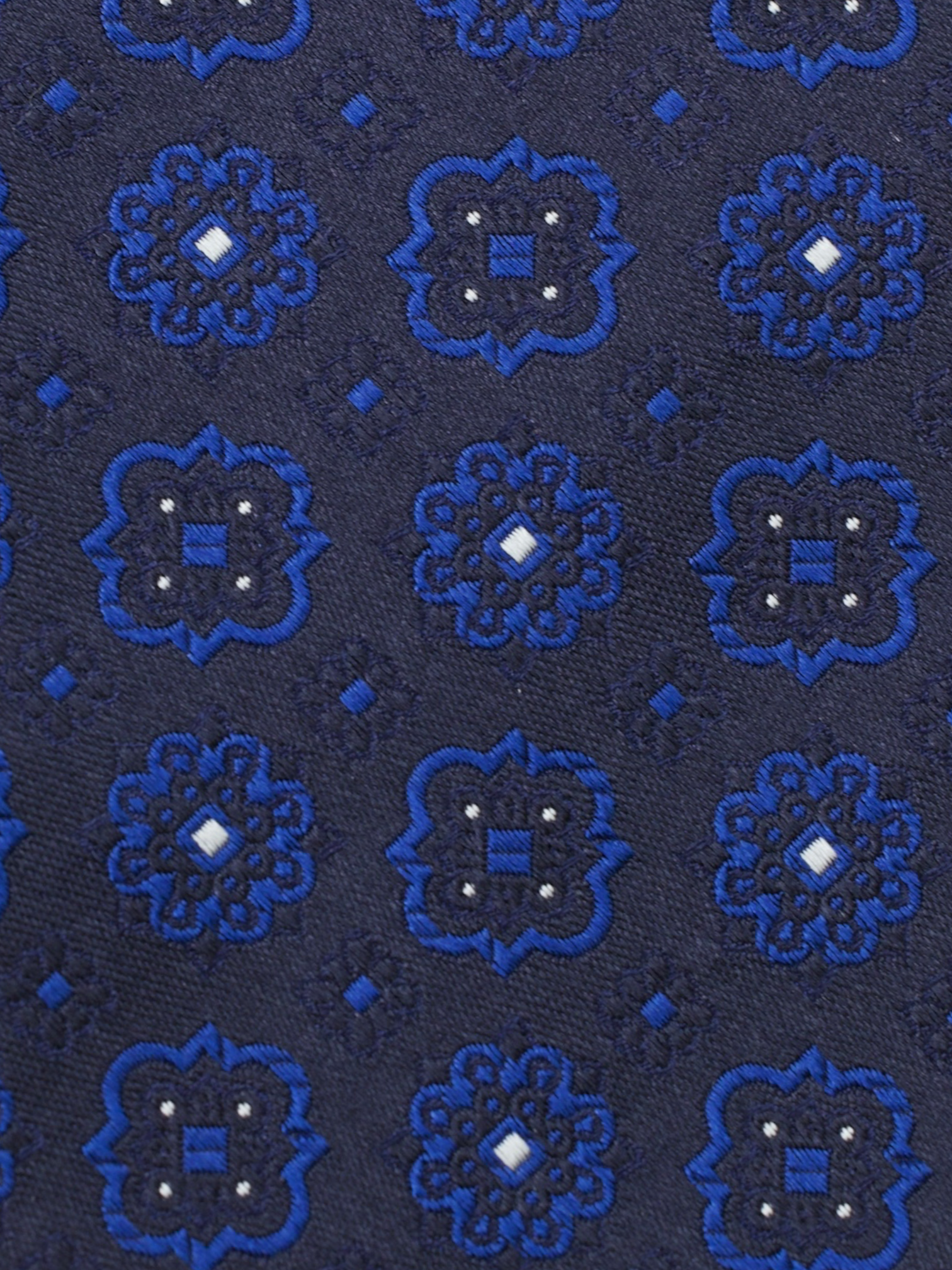 Kiton 5-Fold Navy & Azure Blue Silk Floral-Medaillon Tie