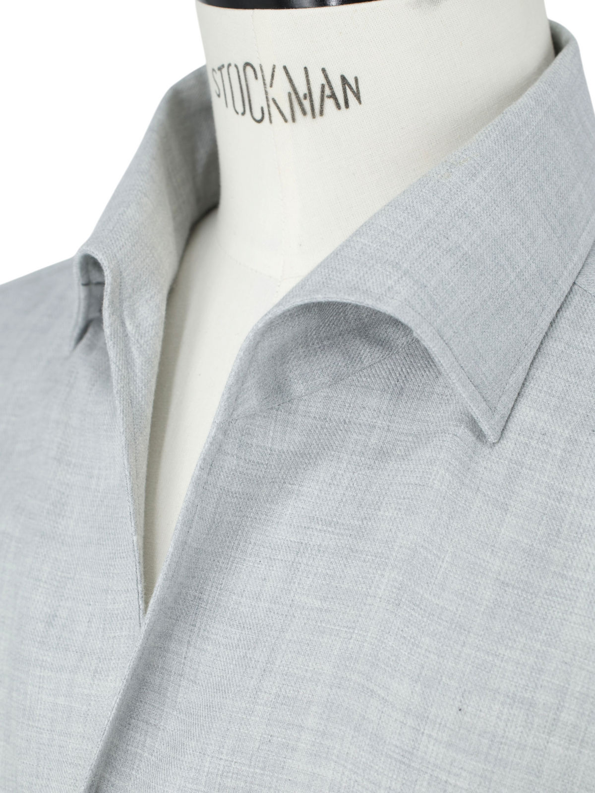 Finamore Light Grey Cotton & Cashmere One-Piece-Collar Shirt