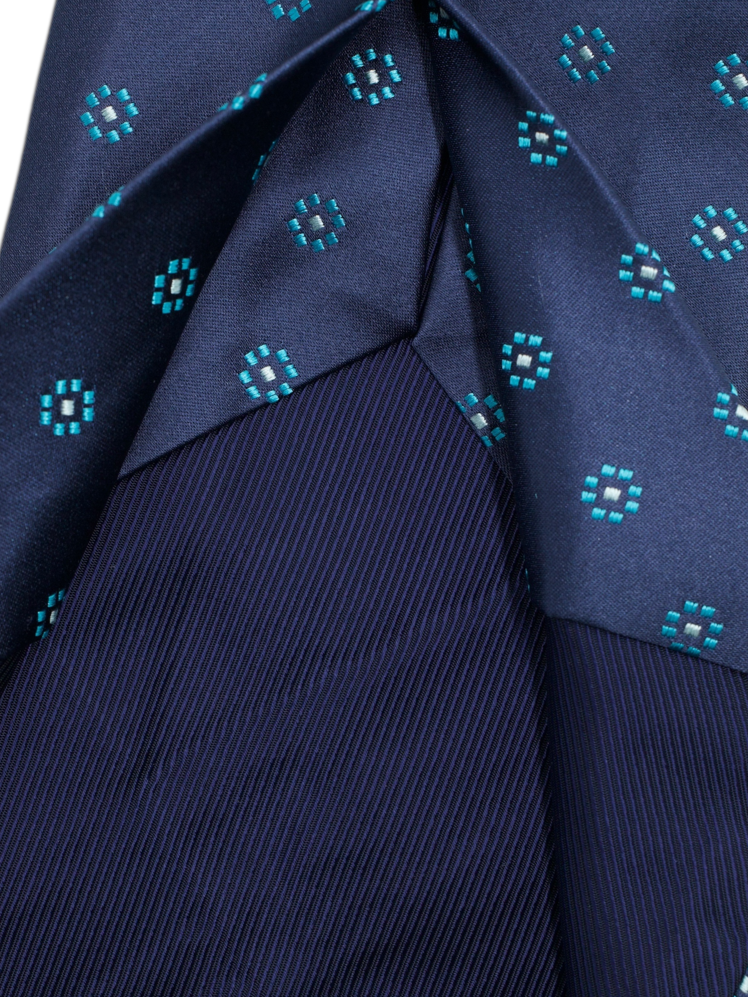 Kiton 5-Fold Dark Blue & Turquoise Silk Floral Pattern Tie
