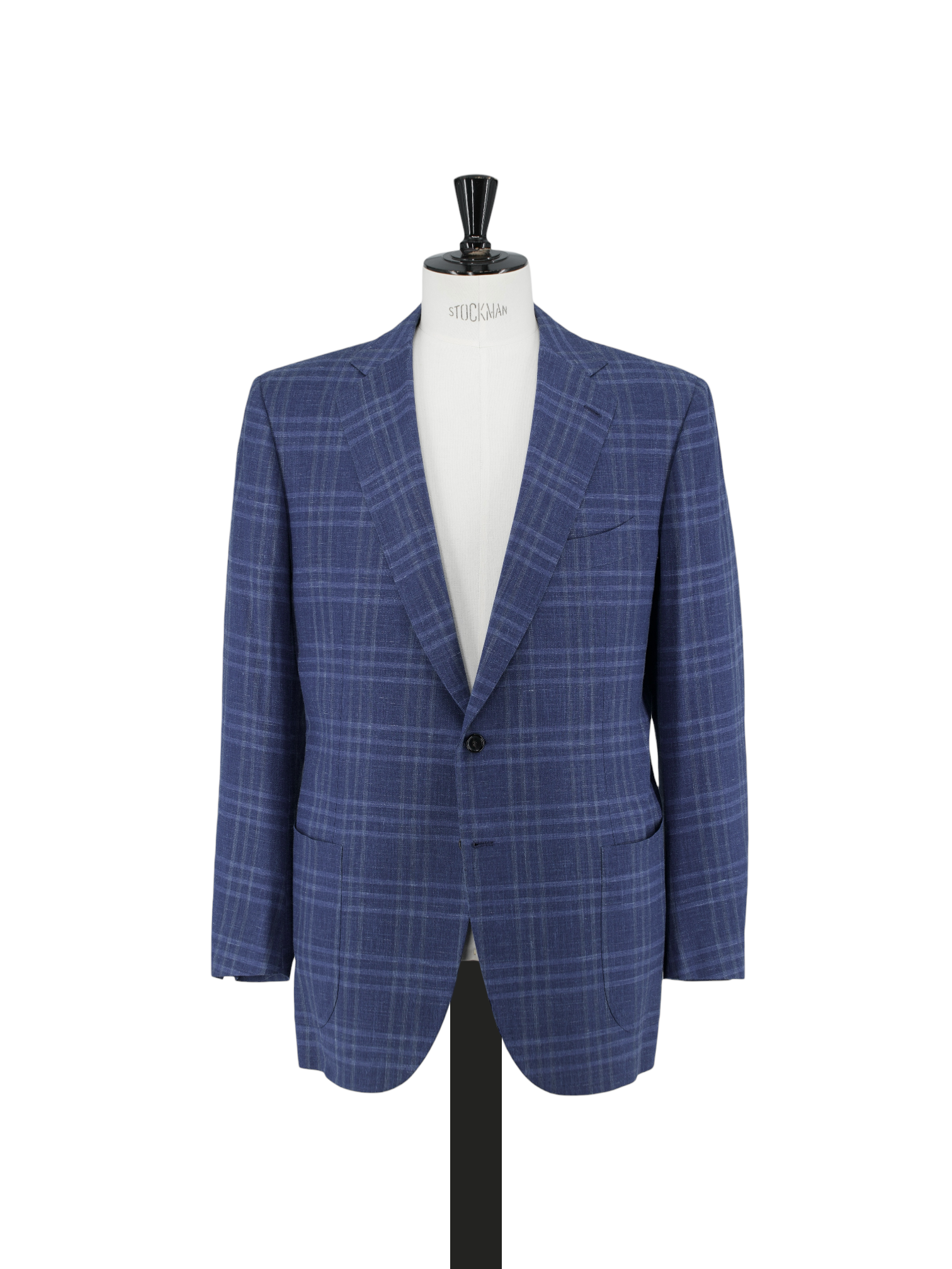 Cesare Attolini Blue Wool, Silk & Linen Overcheck Jacket