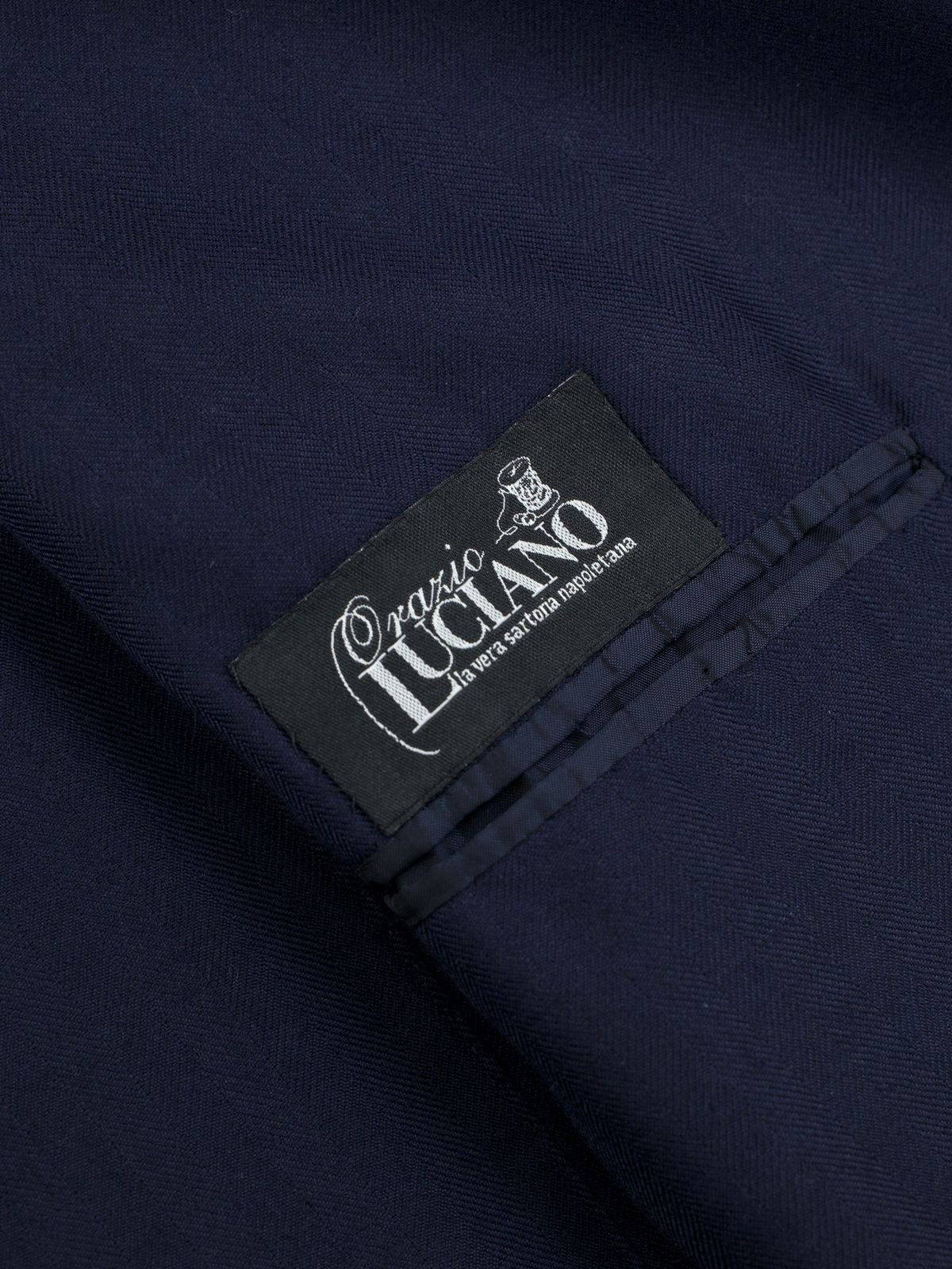 Orazio Luciano Navy Cashmere & Silk Safari-Style Herringbone Jacket