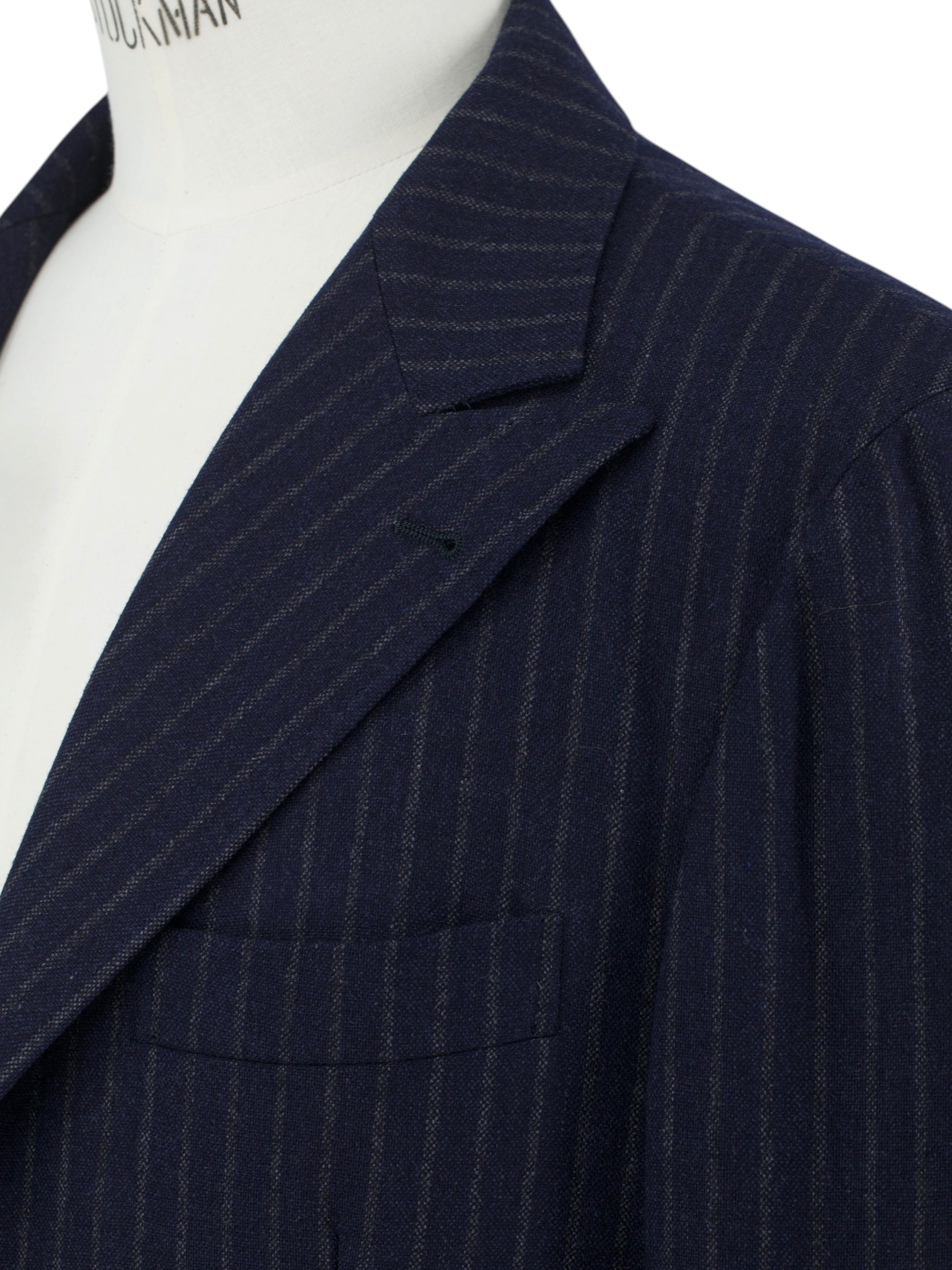 Brunello Cucinelli Navy & Light Brown Wool, Mohair & Cashmere Pinstripe Jacket