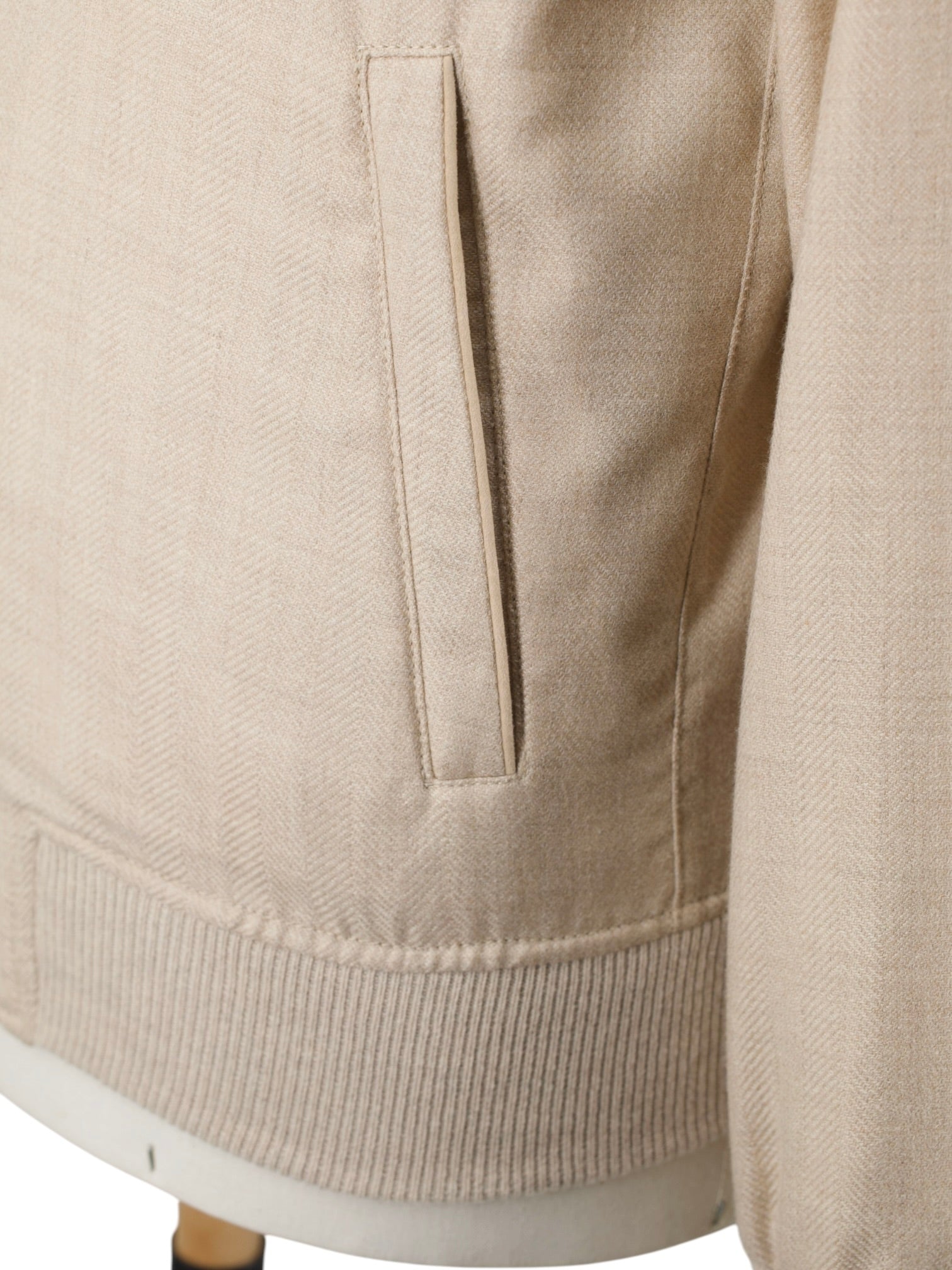 Mandelli Beige Cashmere & Silk Herringbone Bomberjacket