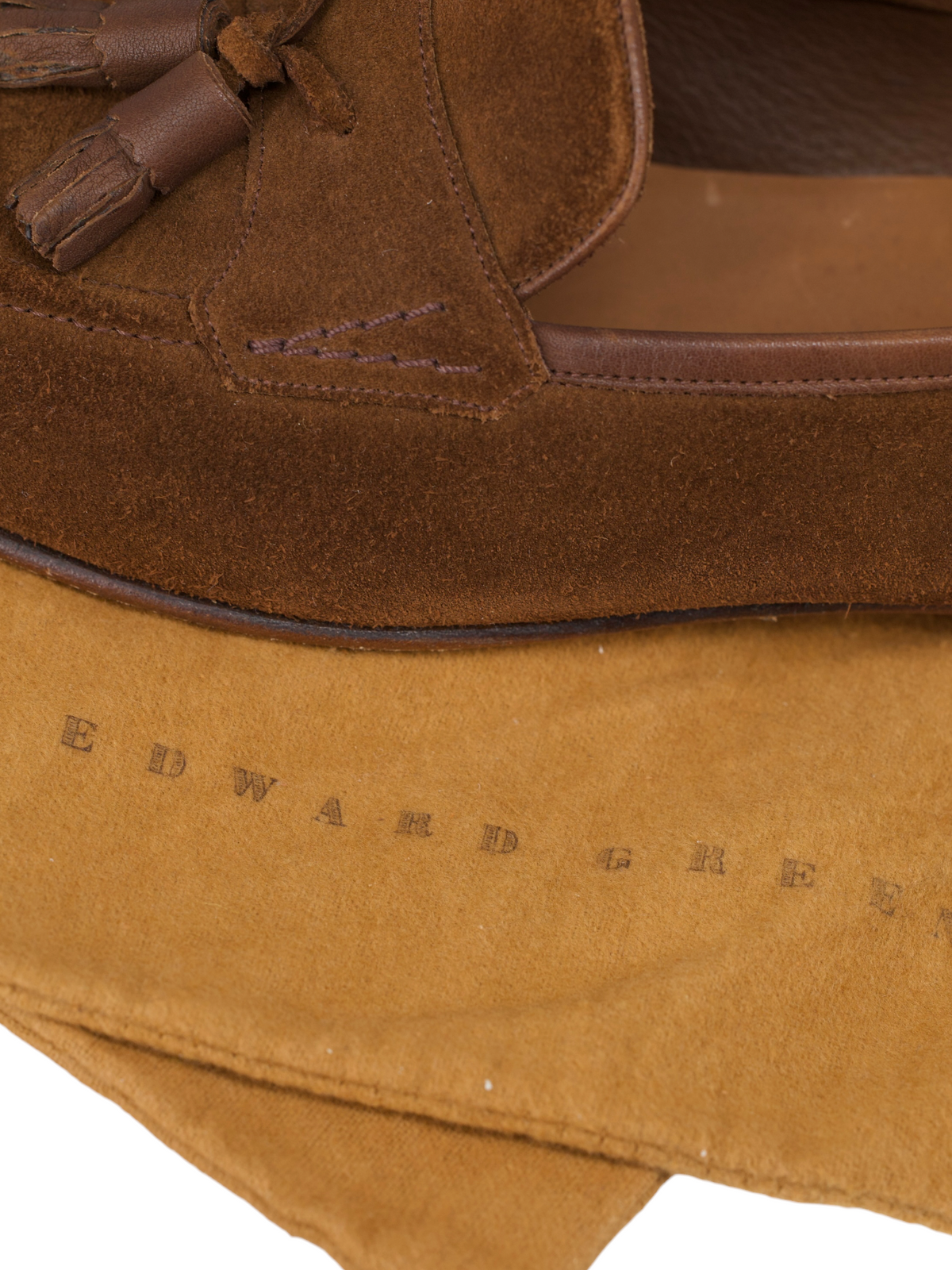 Edward Green Brown Baby-Calf Suede Portland Unlined Tassel Loafer