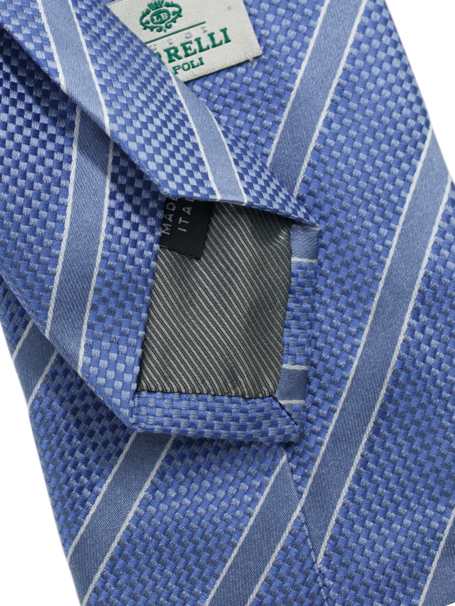 Luigi Borrelli 5-Fold Steel Blue & Grey Stripe & Micro-Pattern Tie