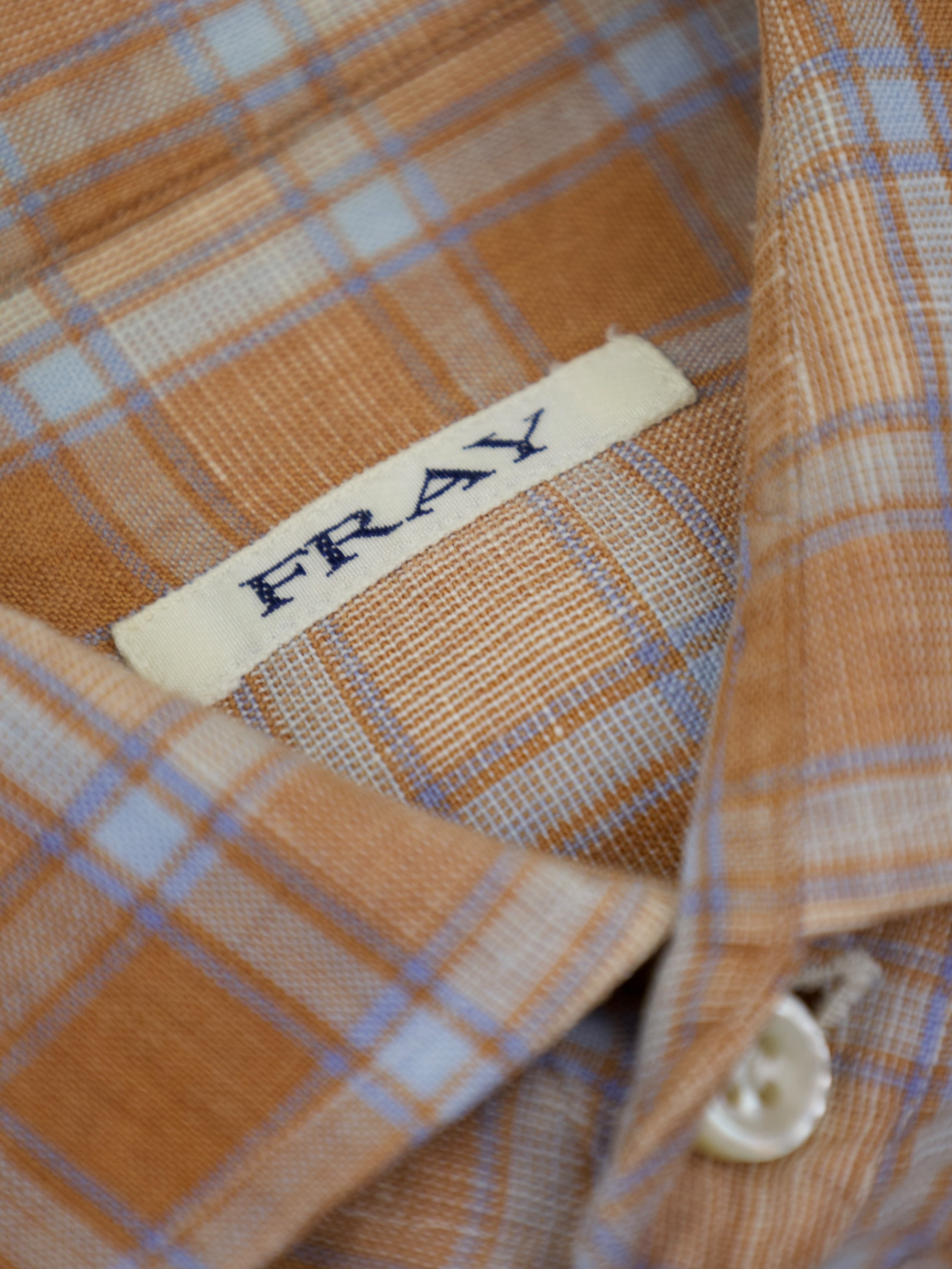 Fray Orange & Ice-Blue Linen Windowpane Shirt