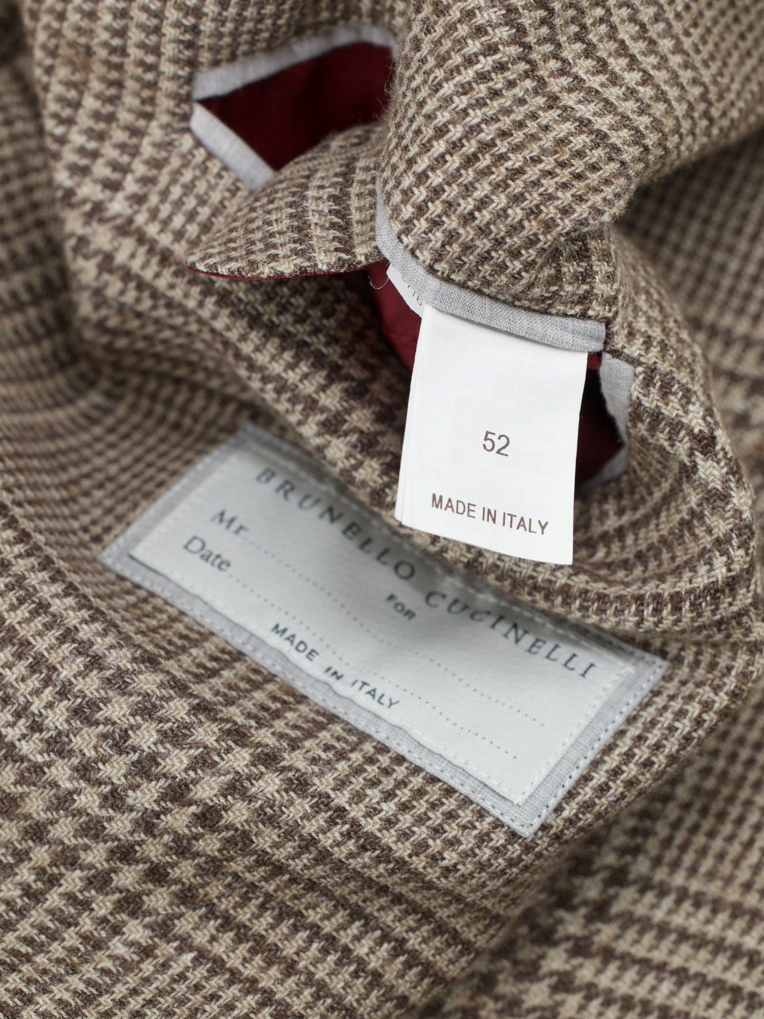 Brunello Cucinelli Light Brown Wool, Silk & Linen Prince of Wales Jacket