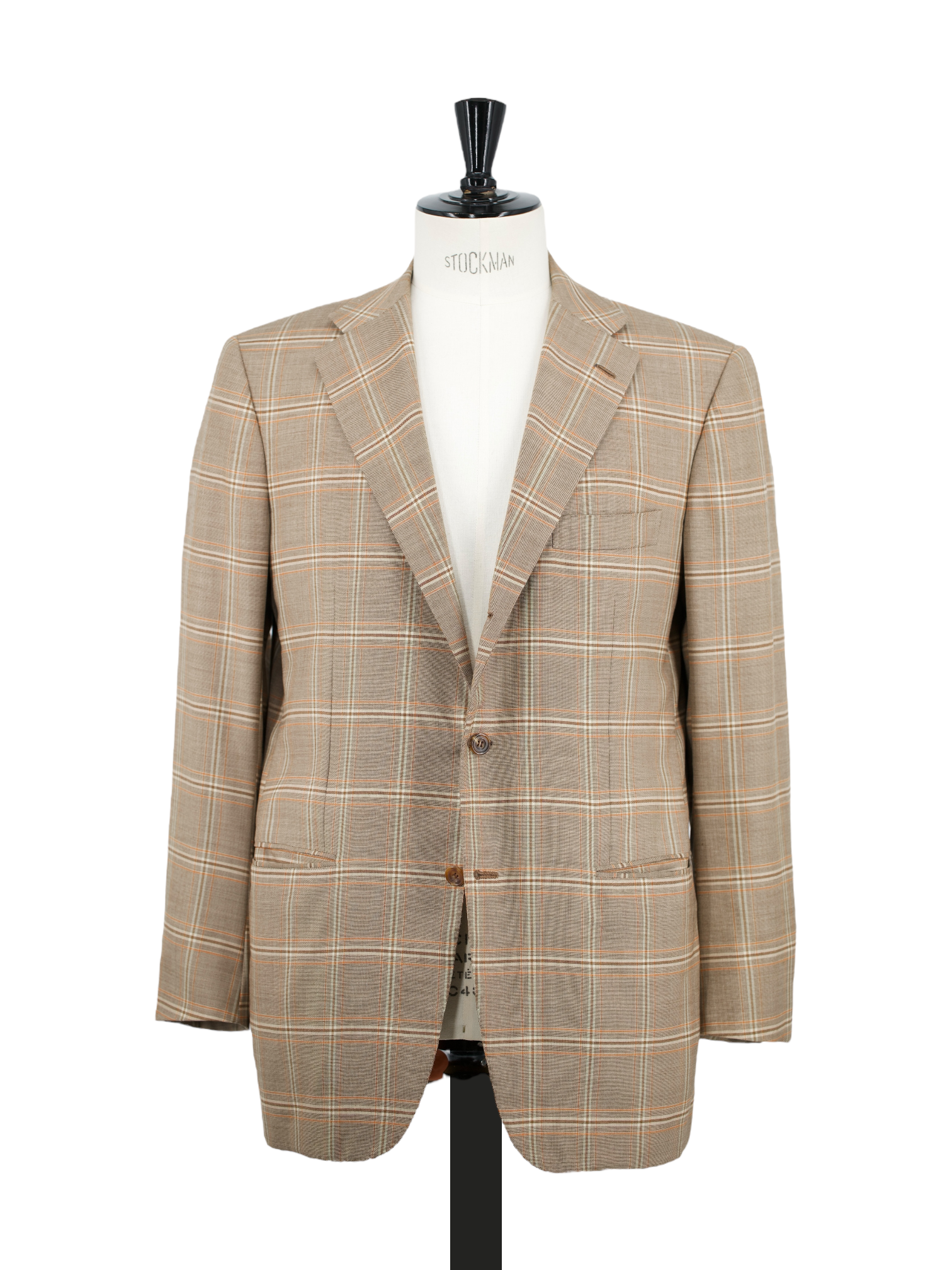 Kiton Light Brown & Orange Pure Cashmere Windowpane Jacket