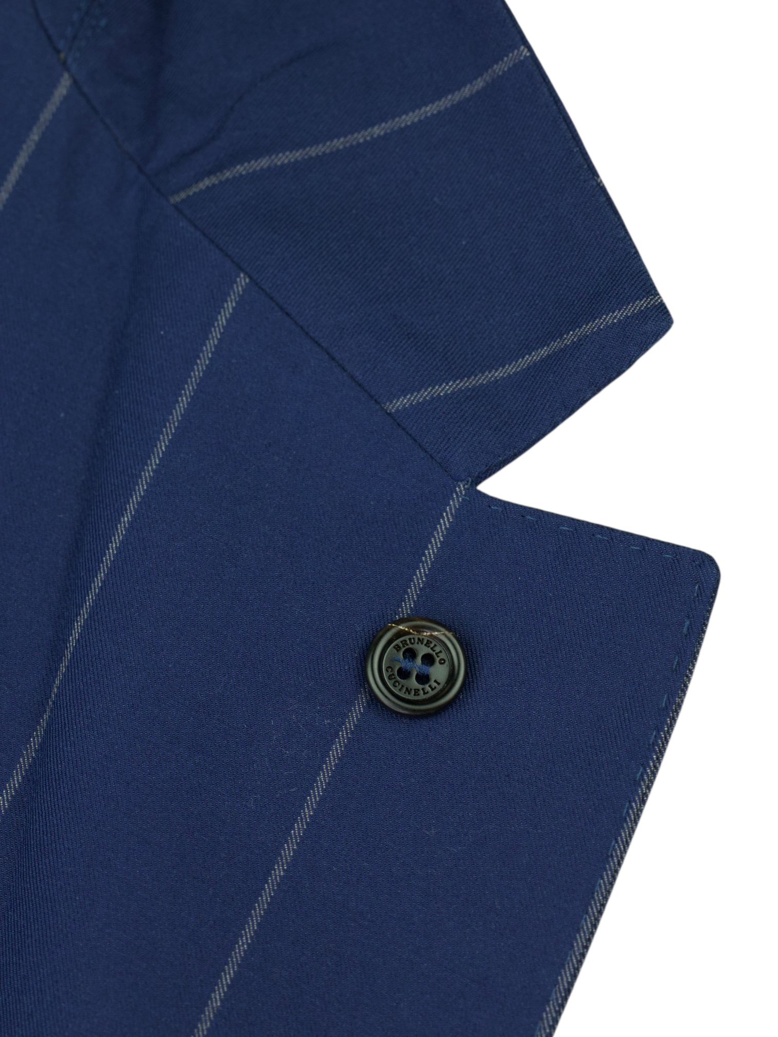 Brunello Cucinelli Azure Blue Wool & Cotton Chalkstripe Jacket