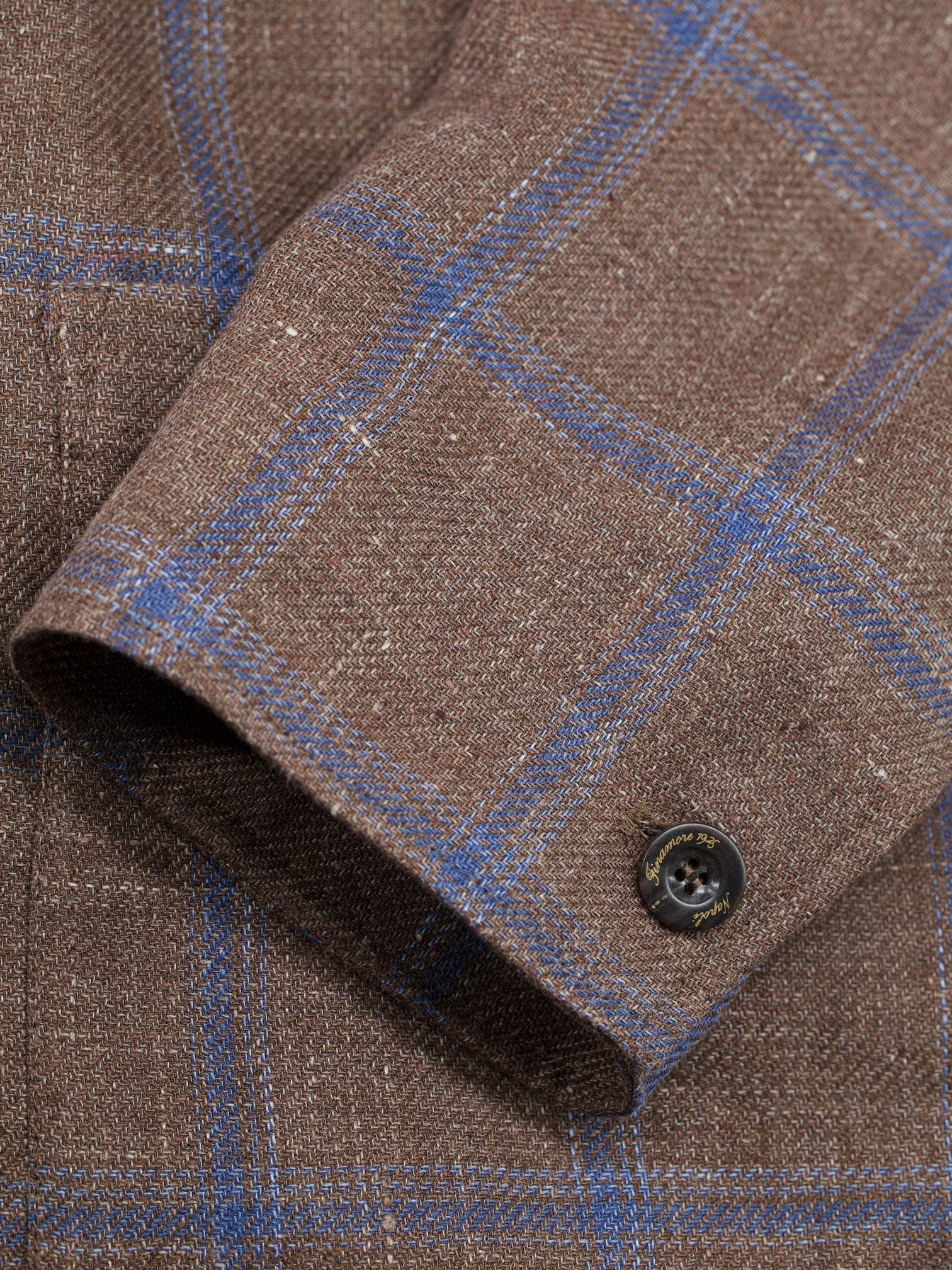 Finamore Brown & Blue Wool & Linen Checkered Shirt Jacket