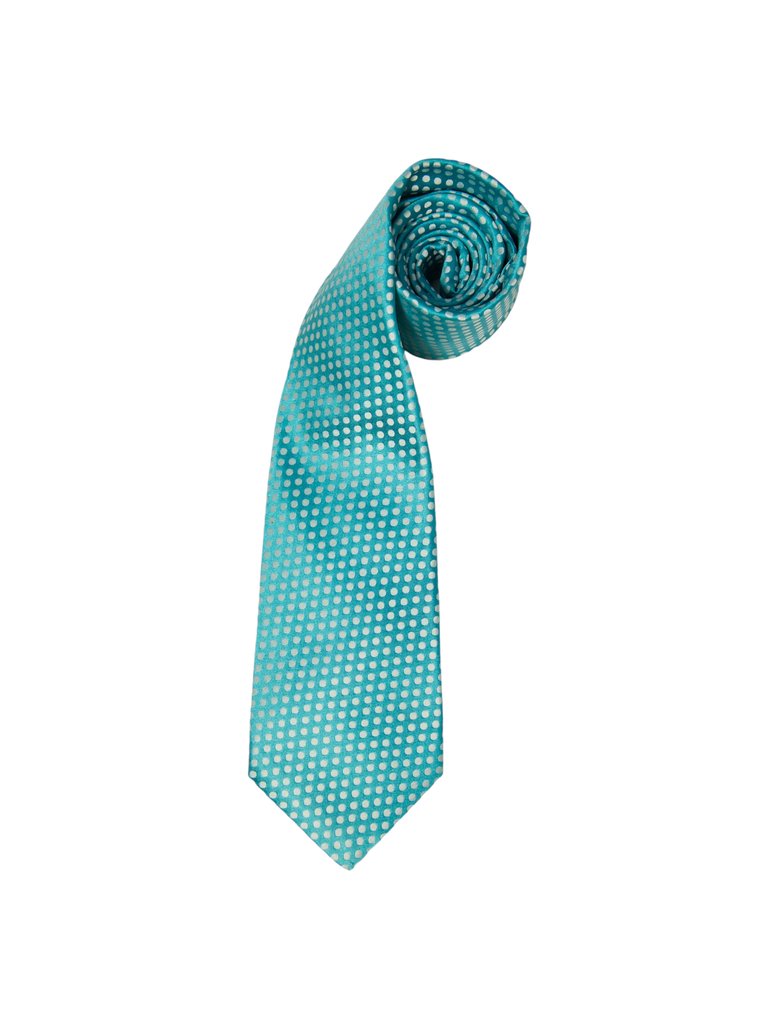 Kiton 7-Fold Turquoise & White Polkadot Silk Tie