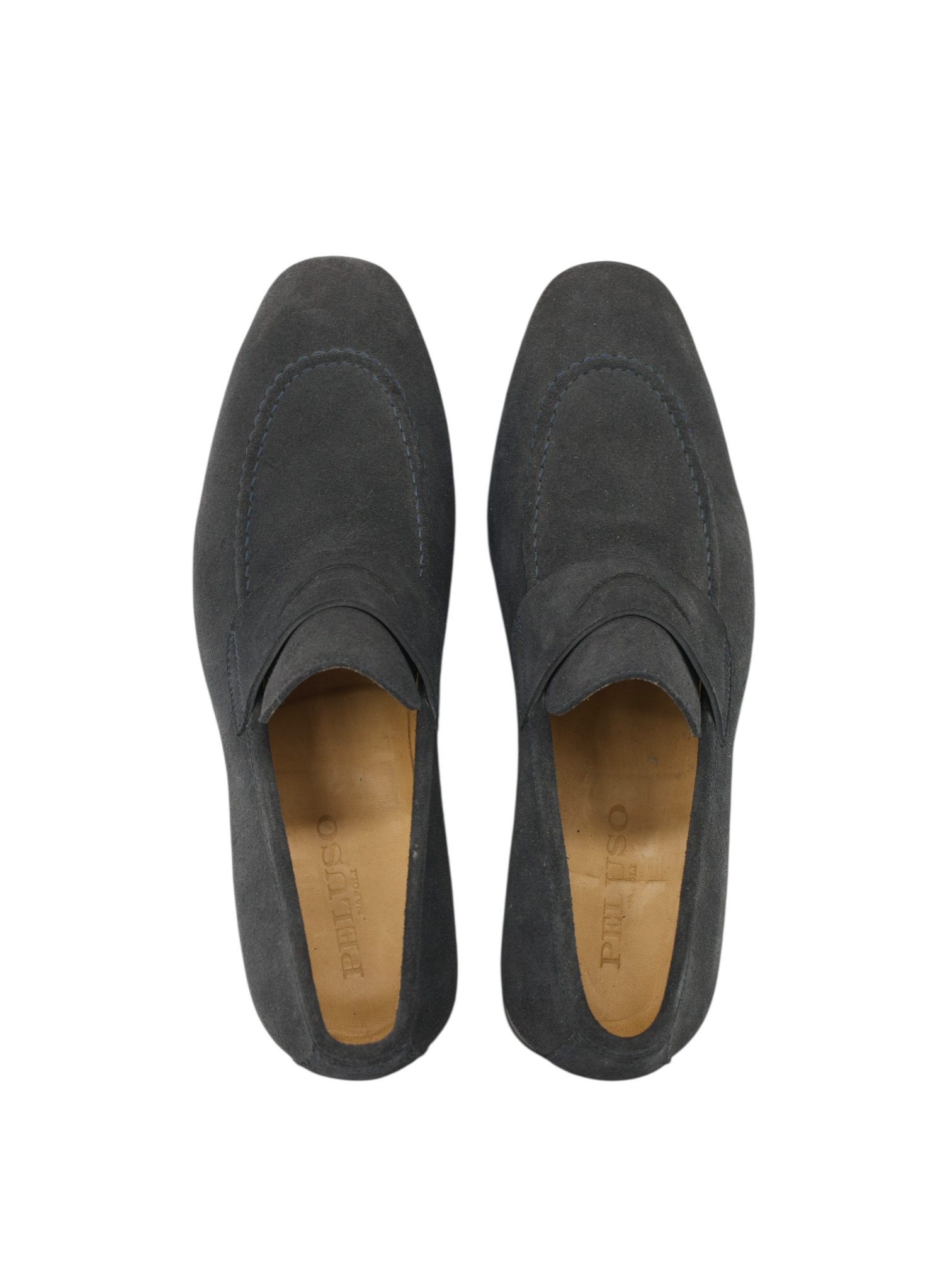 Peluso Napoli Steel Grey Suede Penny Loafers