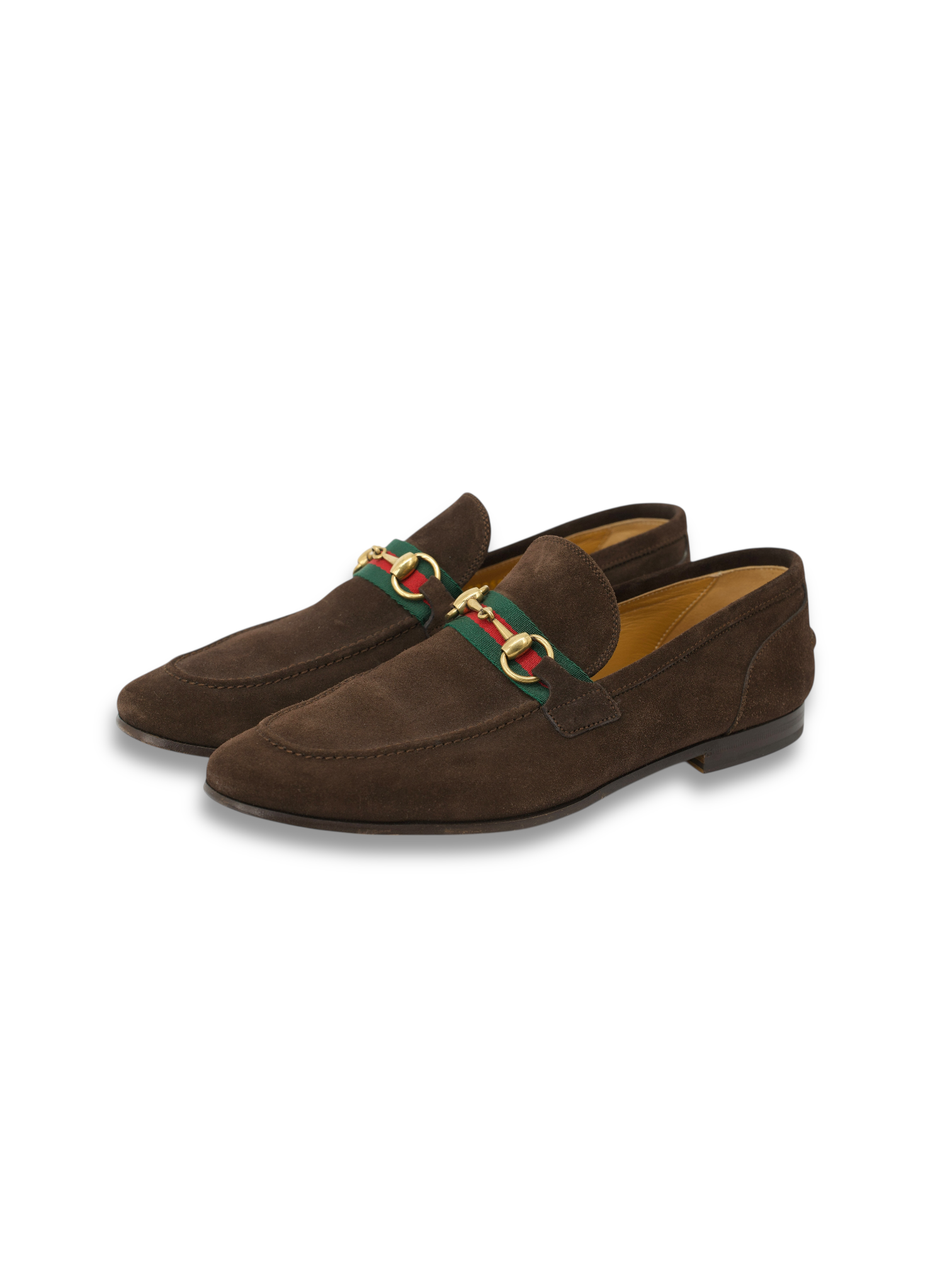 Gucci Chocolate Brown Suede & Web Stripe Jordaan Horsebit Loafer