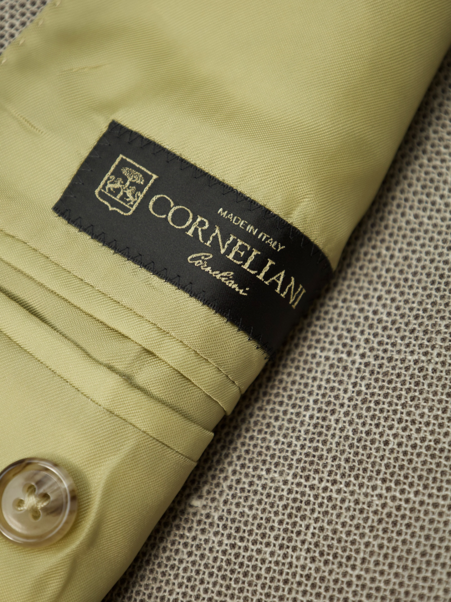 Corneliani Light Brown Wool, Silk & Linen Micro-Pattern Jacket