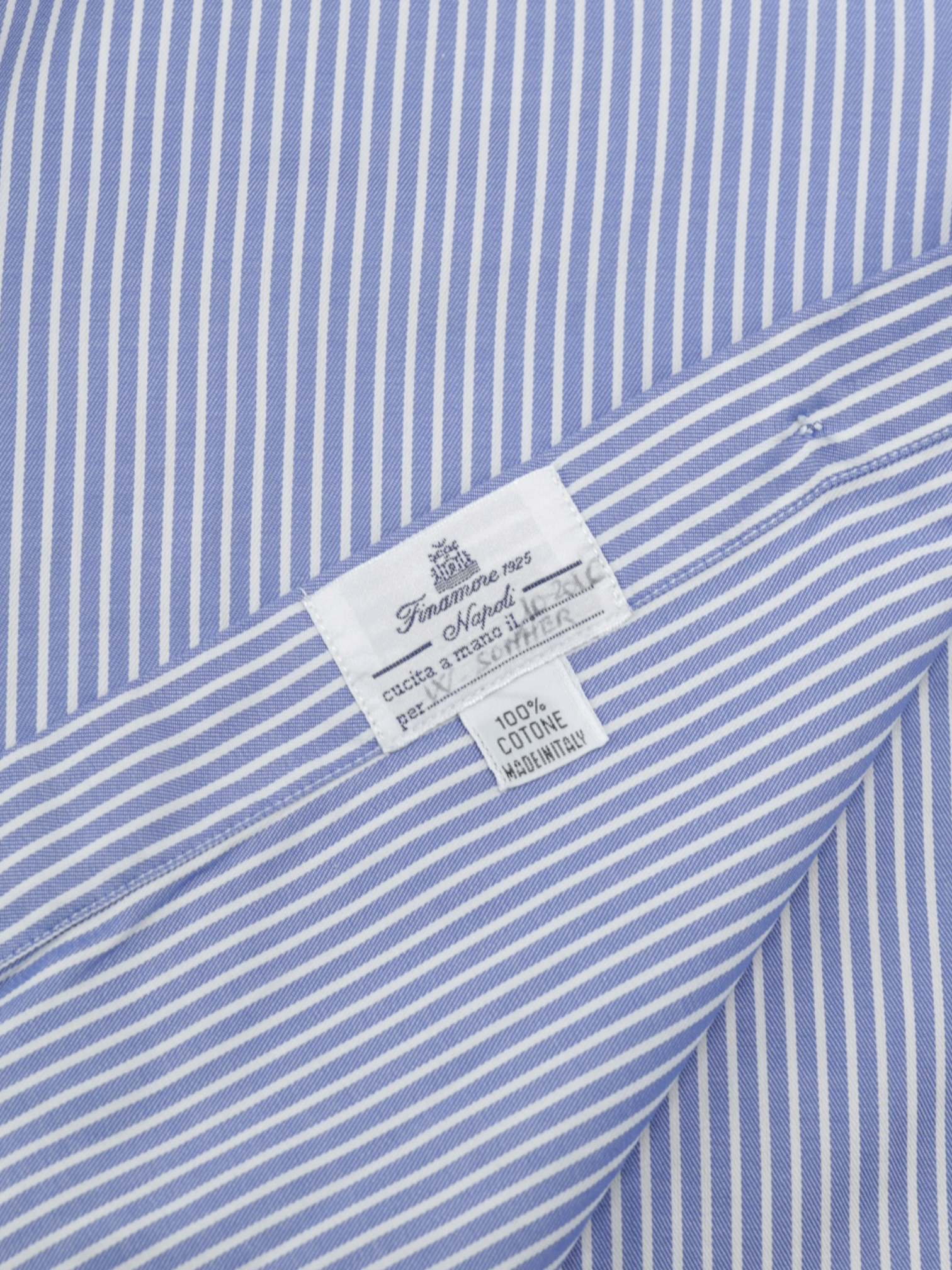 Finamore Blue & White Cotton Pinstripe Eduardo Shirt