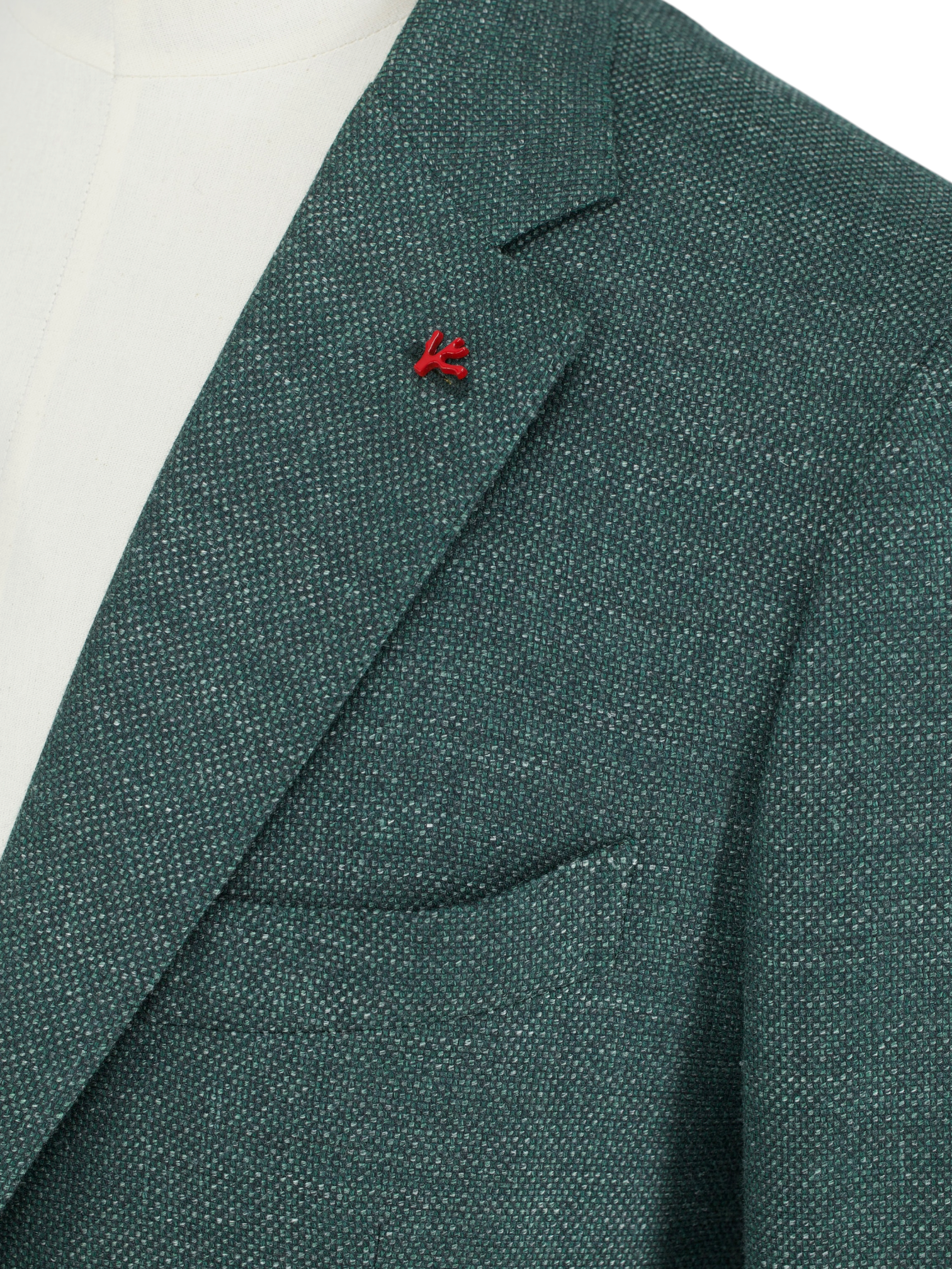 Isaia Verdigris Green Wool, Silk & Linen Basket-Weave Jacket
