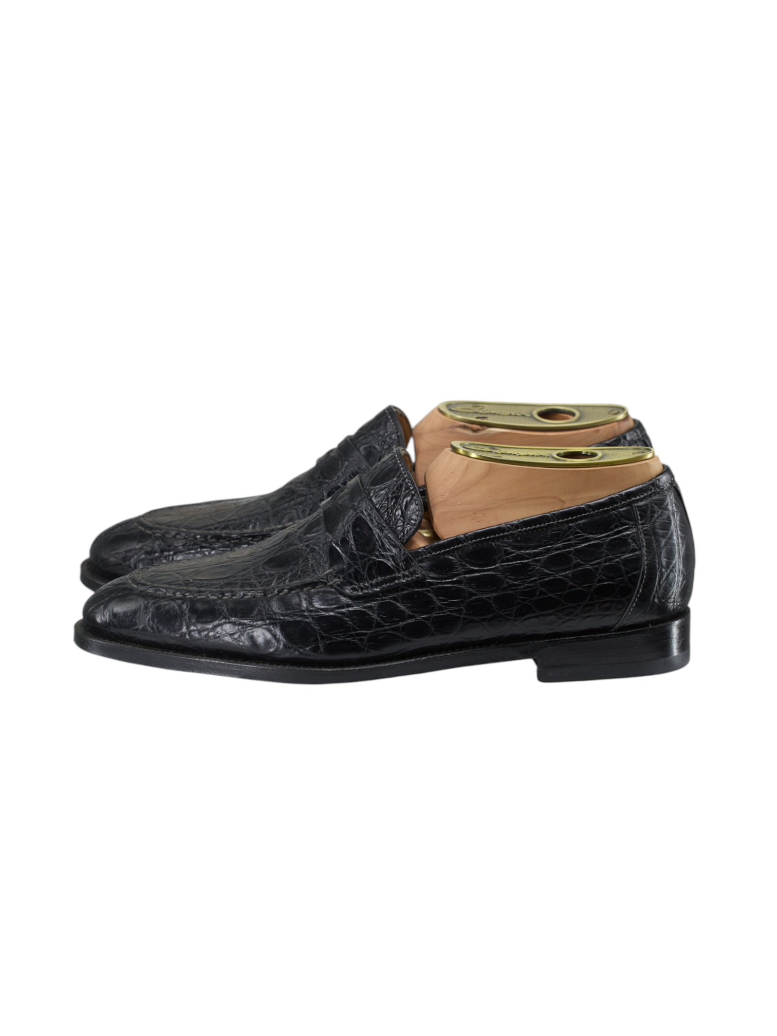 Santoni Black Venezuelan Caiman Crocodilus Penny Loafer + Belt