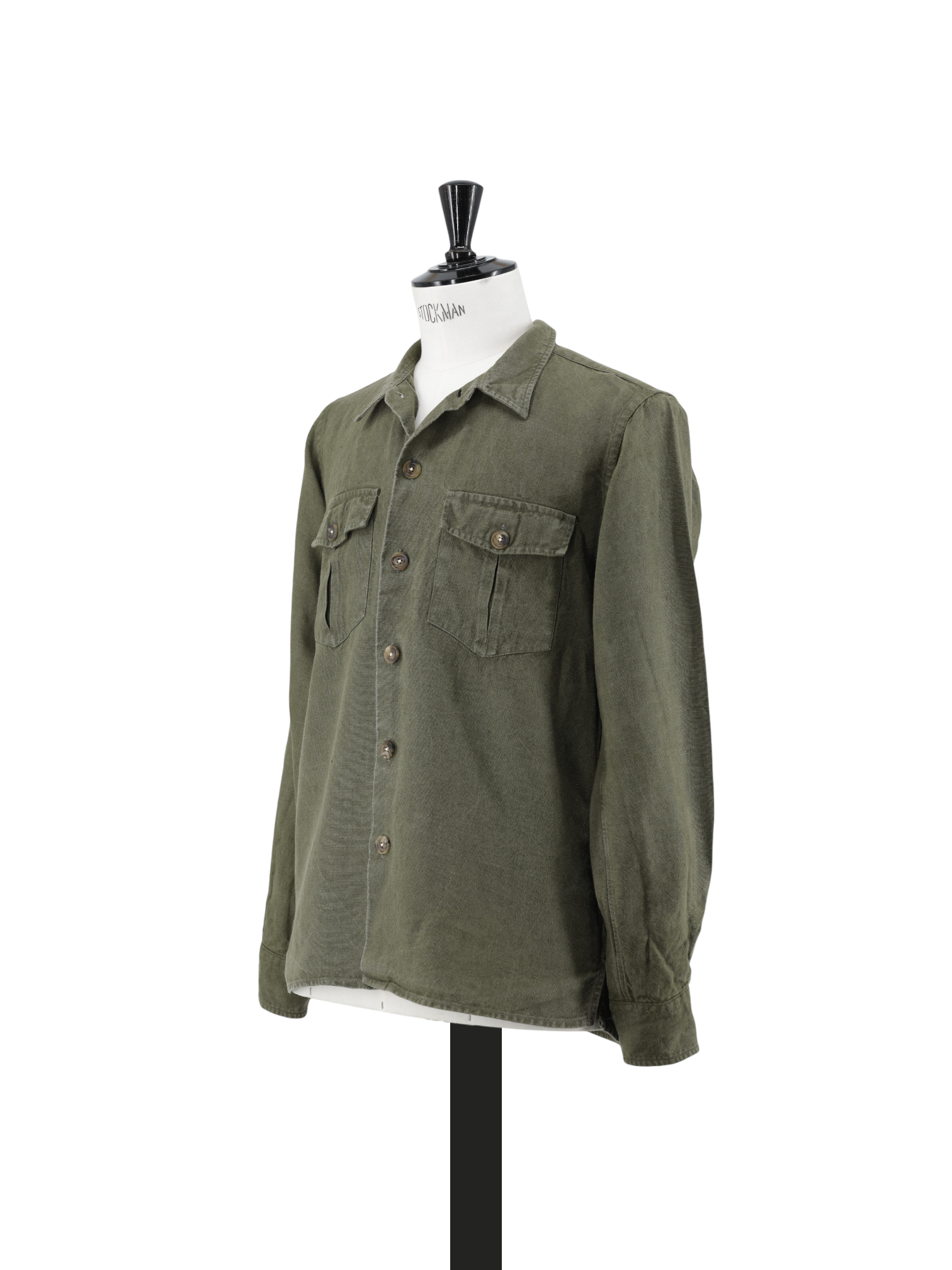Drake's Olive Green Pure Linen Military-Style Overshirt