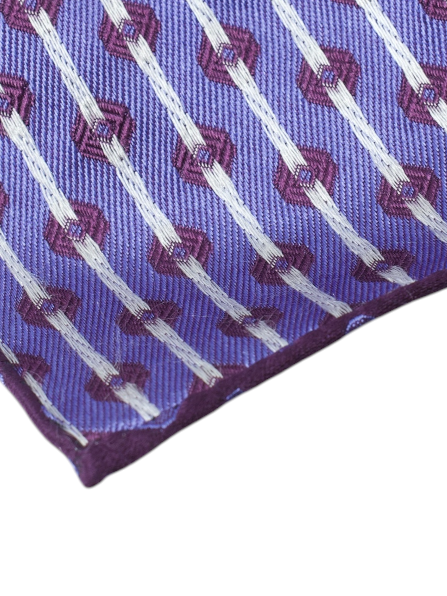 Kiton 5-Fold Dark Purple Silk Geometric-Pattern Untipped & Handrolled Tie