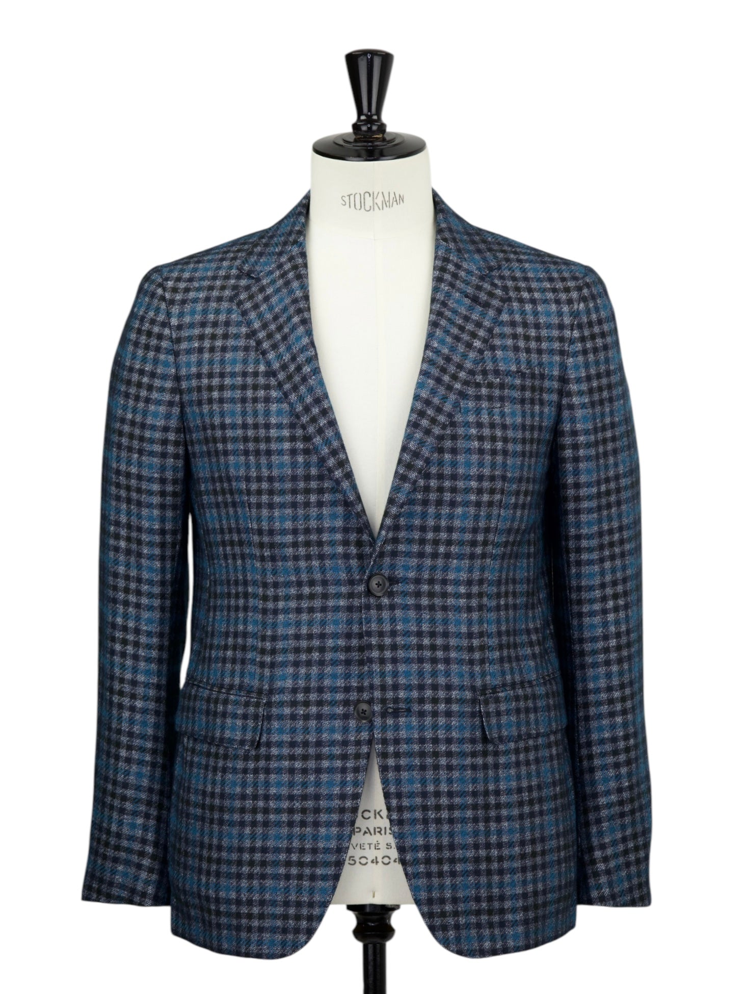 Ermenegildo Zegna Navy & Turquoise Silk & Cashmere Gingham Check Jacket