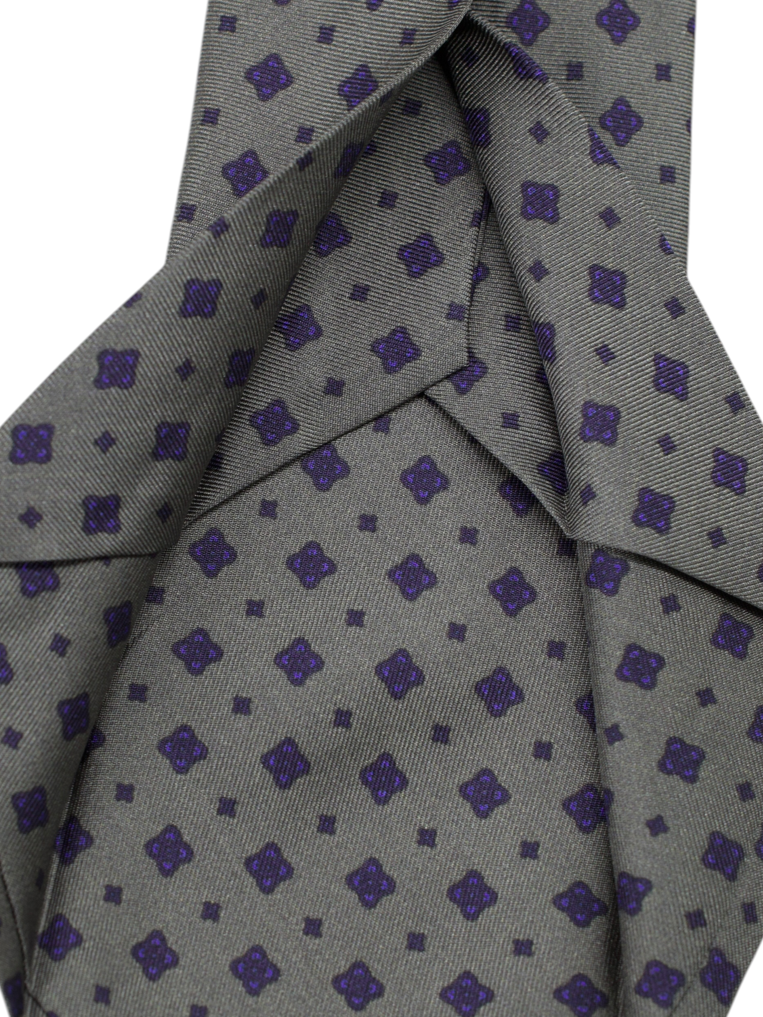 Kiton 5-Fold Warm Taupe & Purple Silk Geometric Tie
