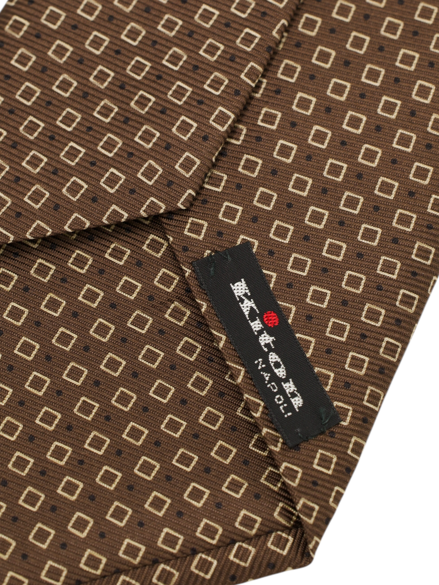 Kiton 5-Fold Chocolate Brown Silk Square Pattern Tie