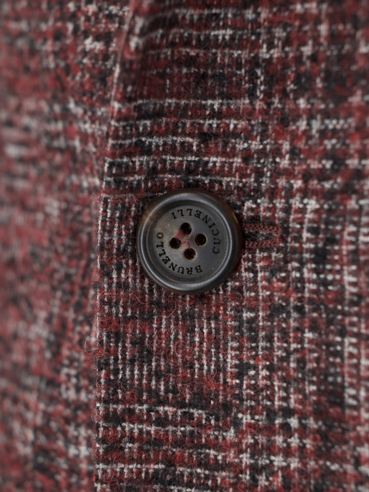 Brunello Cucinelli Burgundy Alpaca, Wool & Stretch Bouclé Checkered Jacket