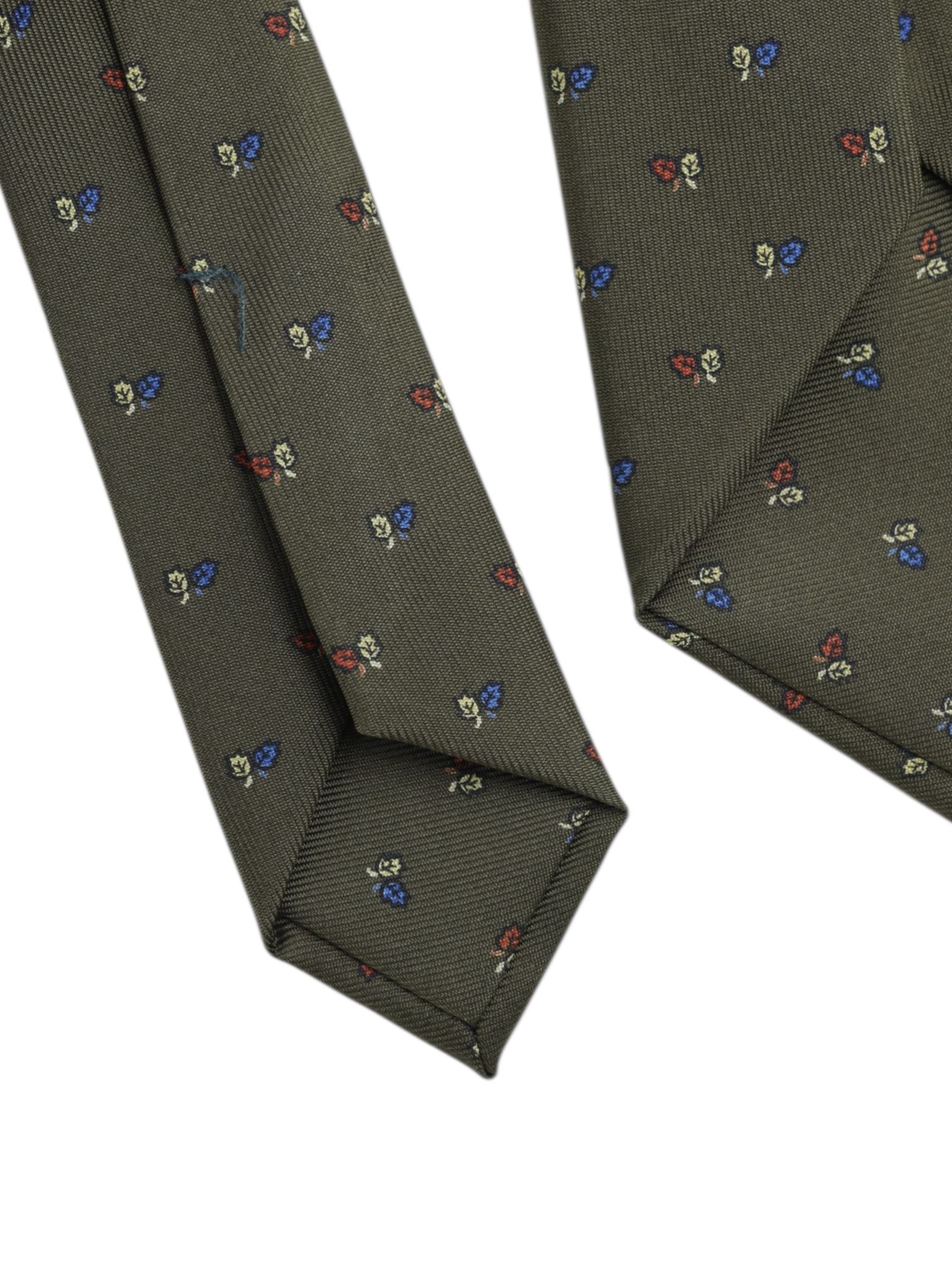 E.Marinella Olive Green Silk Geometric Pattern Tie