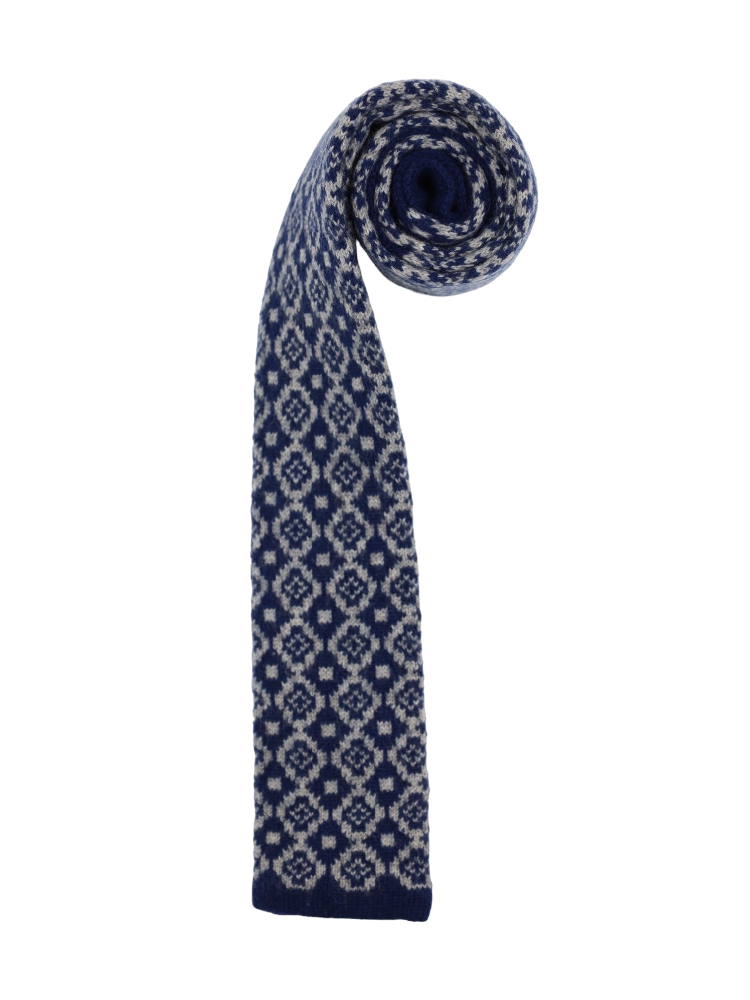 Kiton Blue & Light Grey Floral Knitted Cashmere Tie