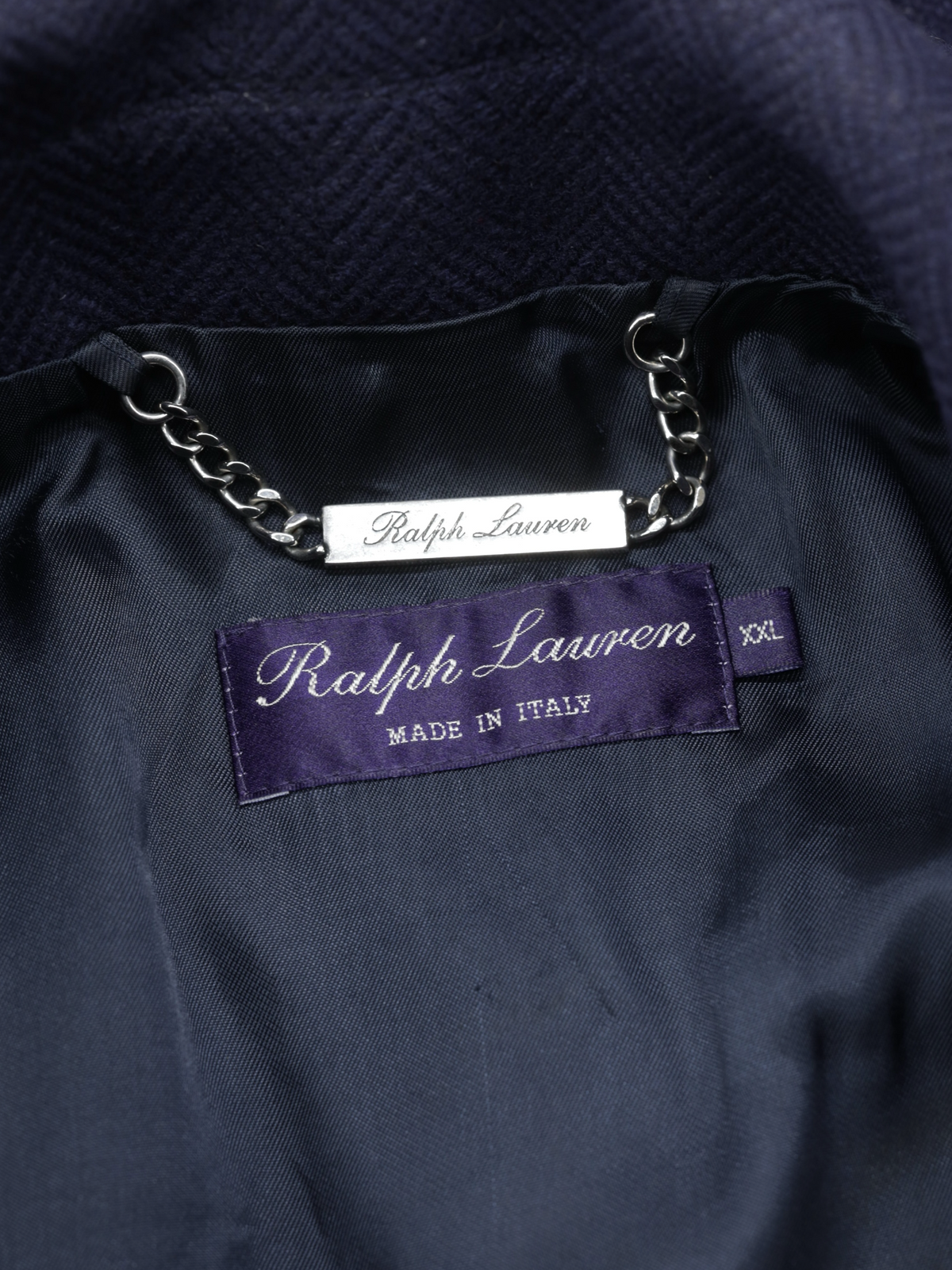 Ralph Lauren Purple Label Navy Wool Herringbone Italian-Made Peacoat