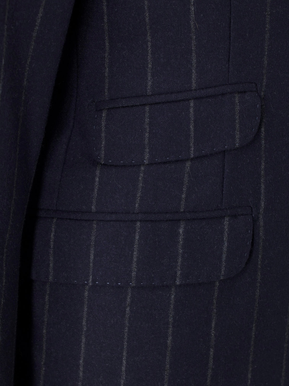 Brunello Cucinelli Navy Wool & Cashmere Elbow-Patch Chalkstripe Jacket