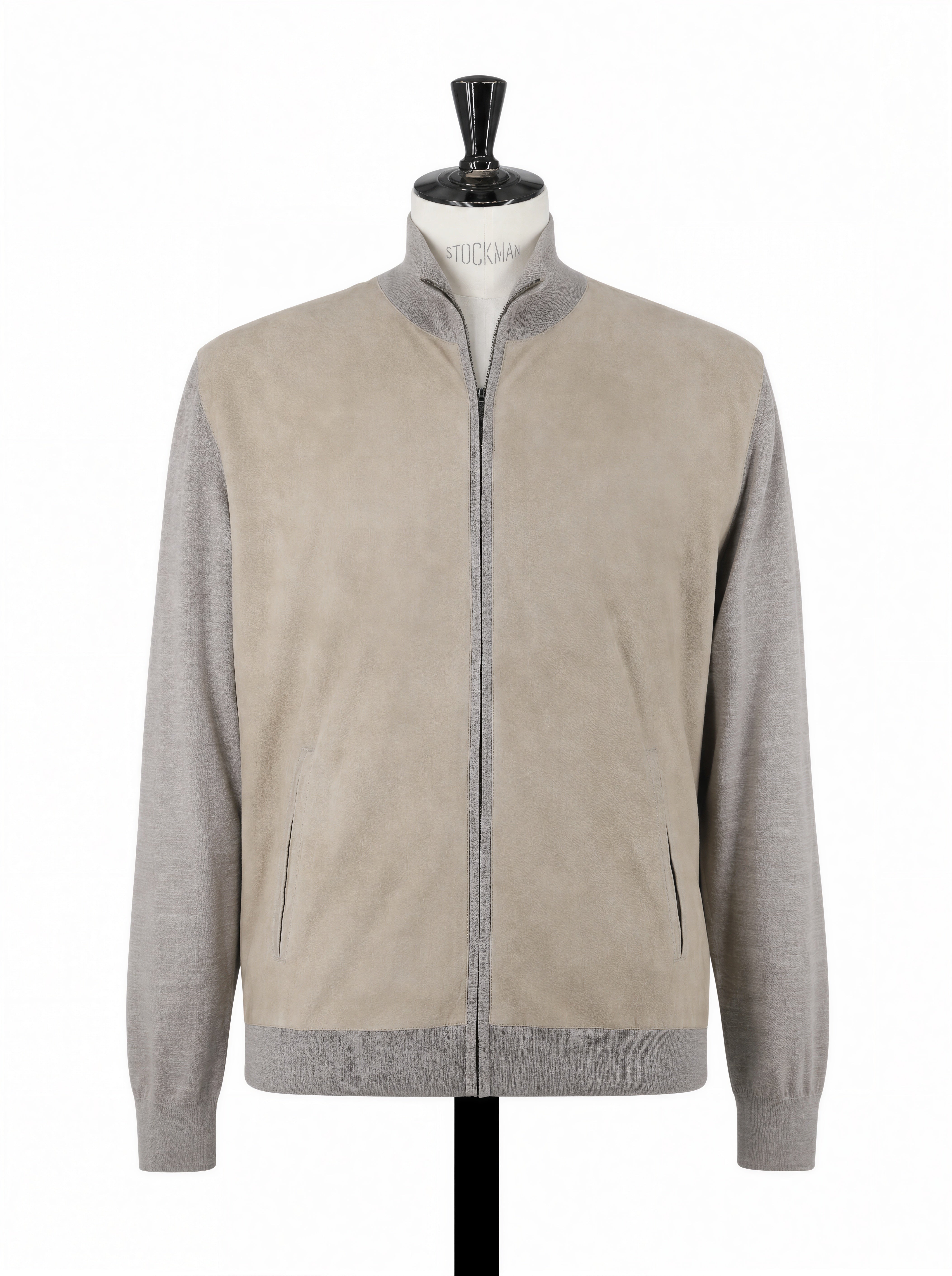 Maurizio Baldassari Light Brown Jersey-Wool & Suede Full-Zip Cardigan