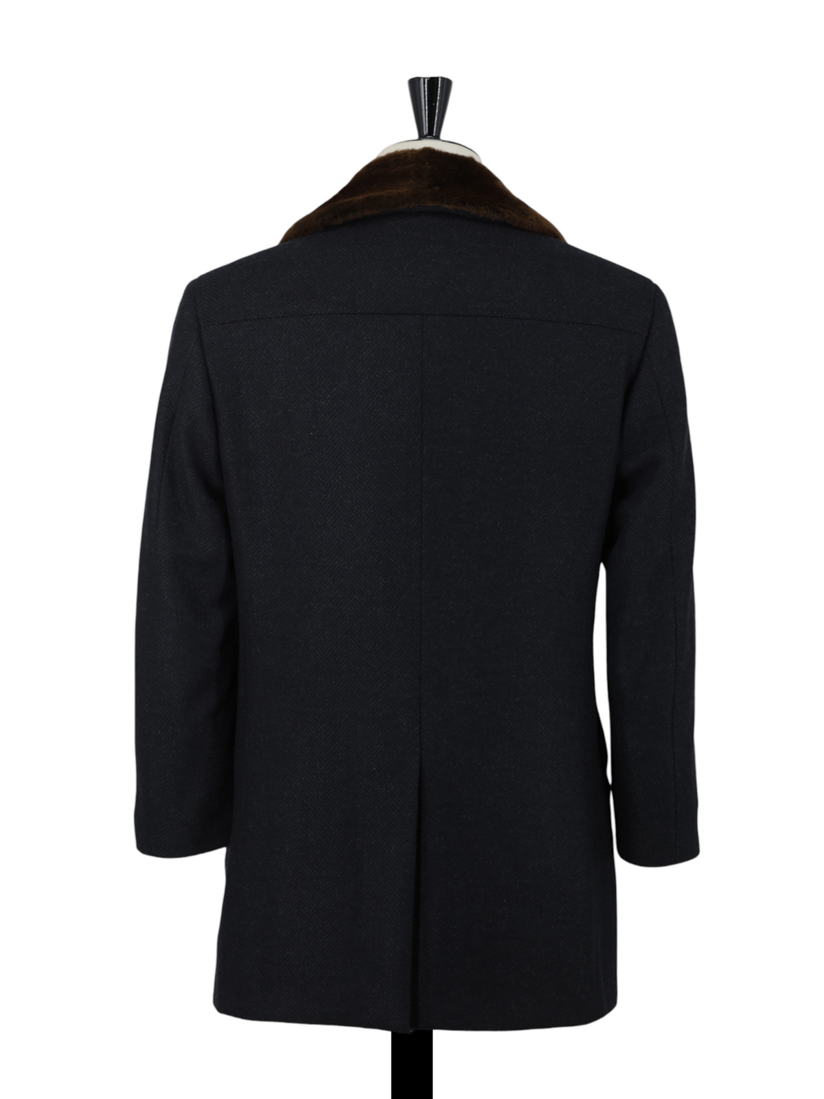 Pal Zileri Dark Grey Wool-Cashmere & Fur-Collar Herringbone Overcoat