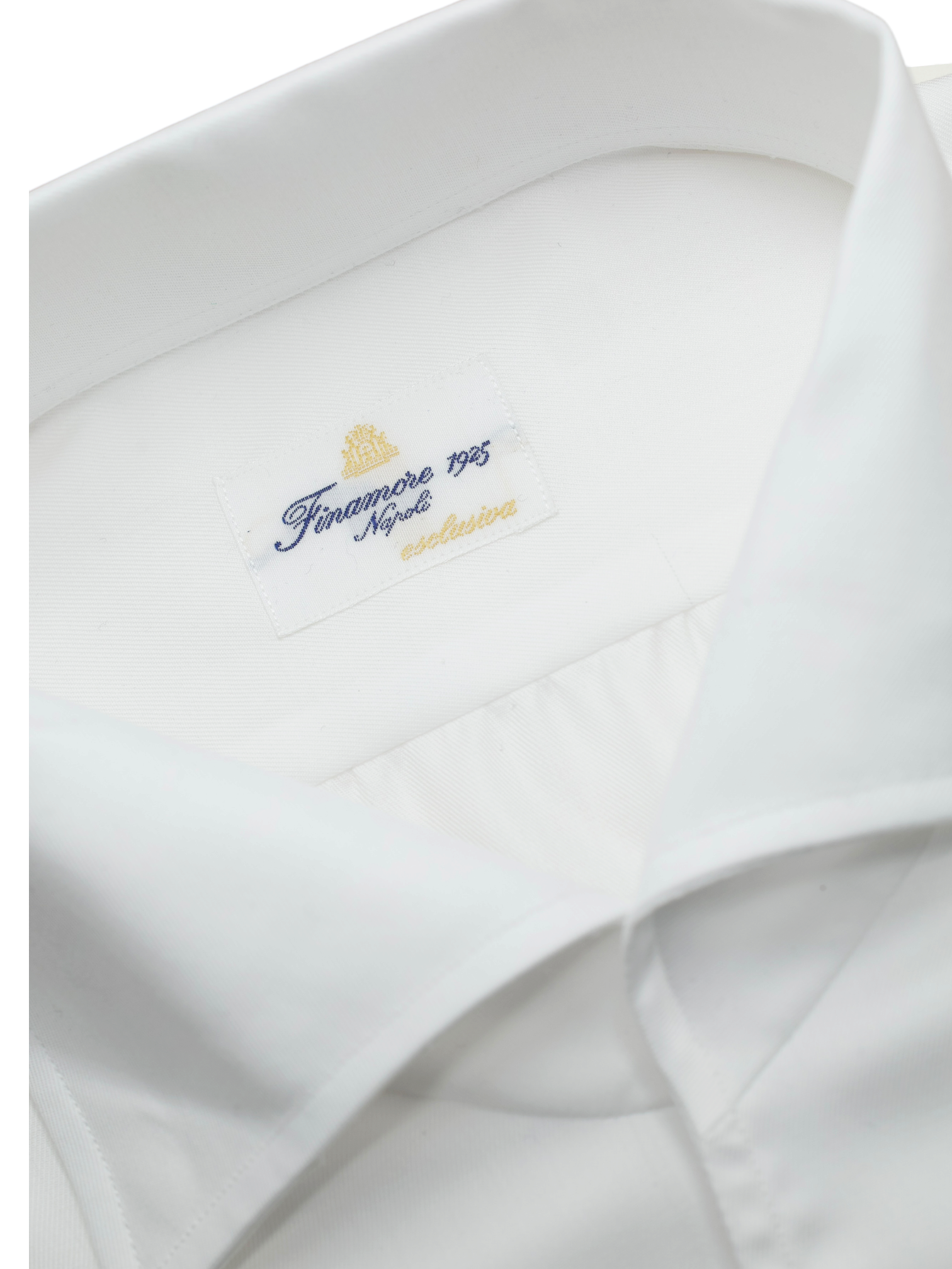 Finamore Esclusiva White Cotton Handmade One-Piece-Collar Twill Shirt