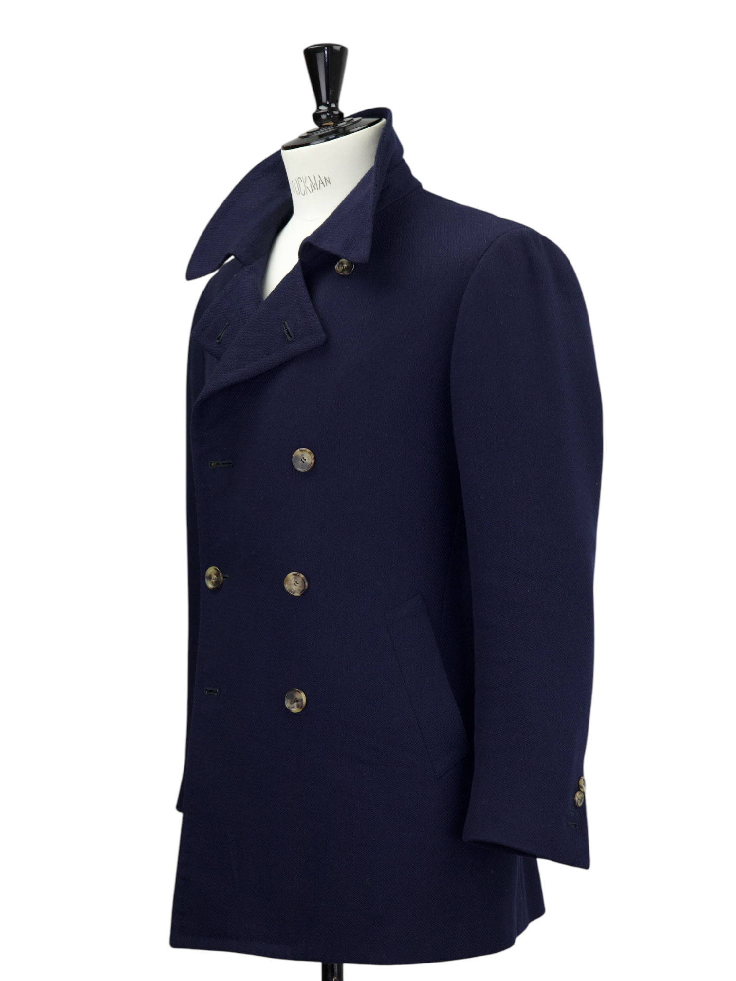 Cesare Attolini Navy Cashmere Double-Breasted Micro-Structure Peacoat