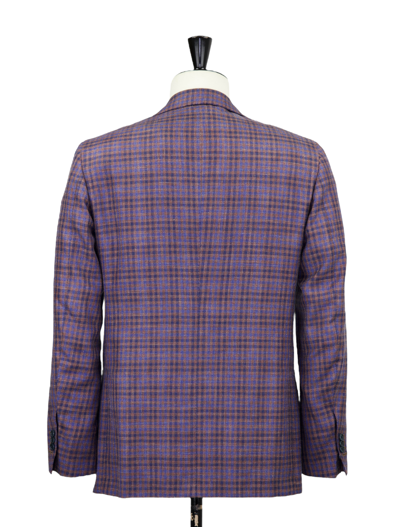 Kiton Light Brown & Azure Blue Cashmere, Silk & Linen Gingham Check Jacket