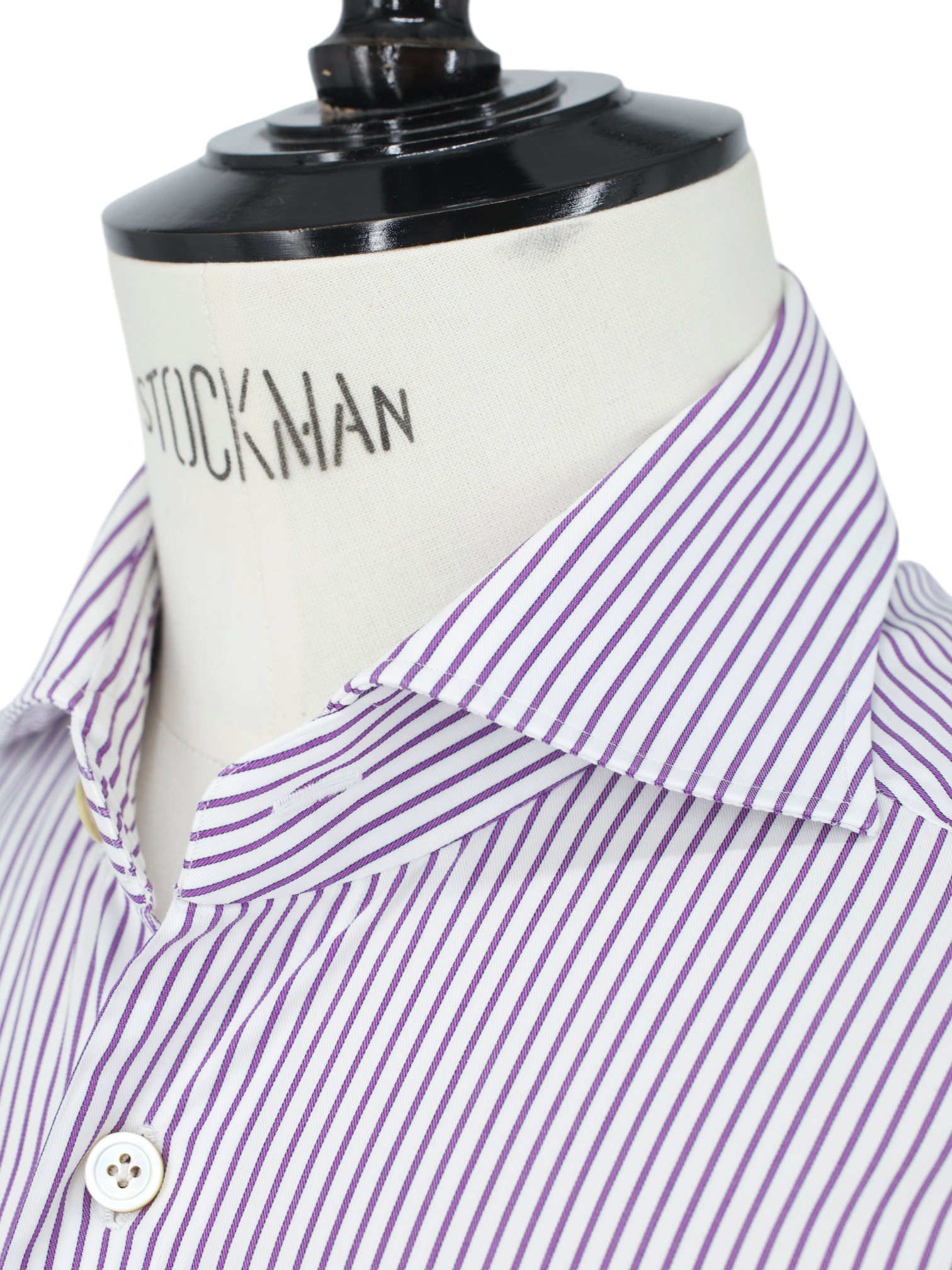 Kiton White & Purple Cotton Pinstripe French-Cuff Shirt