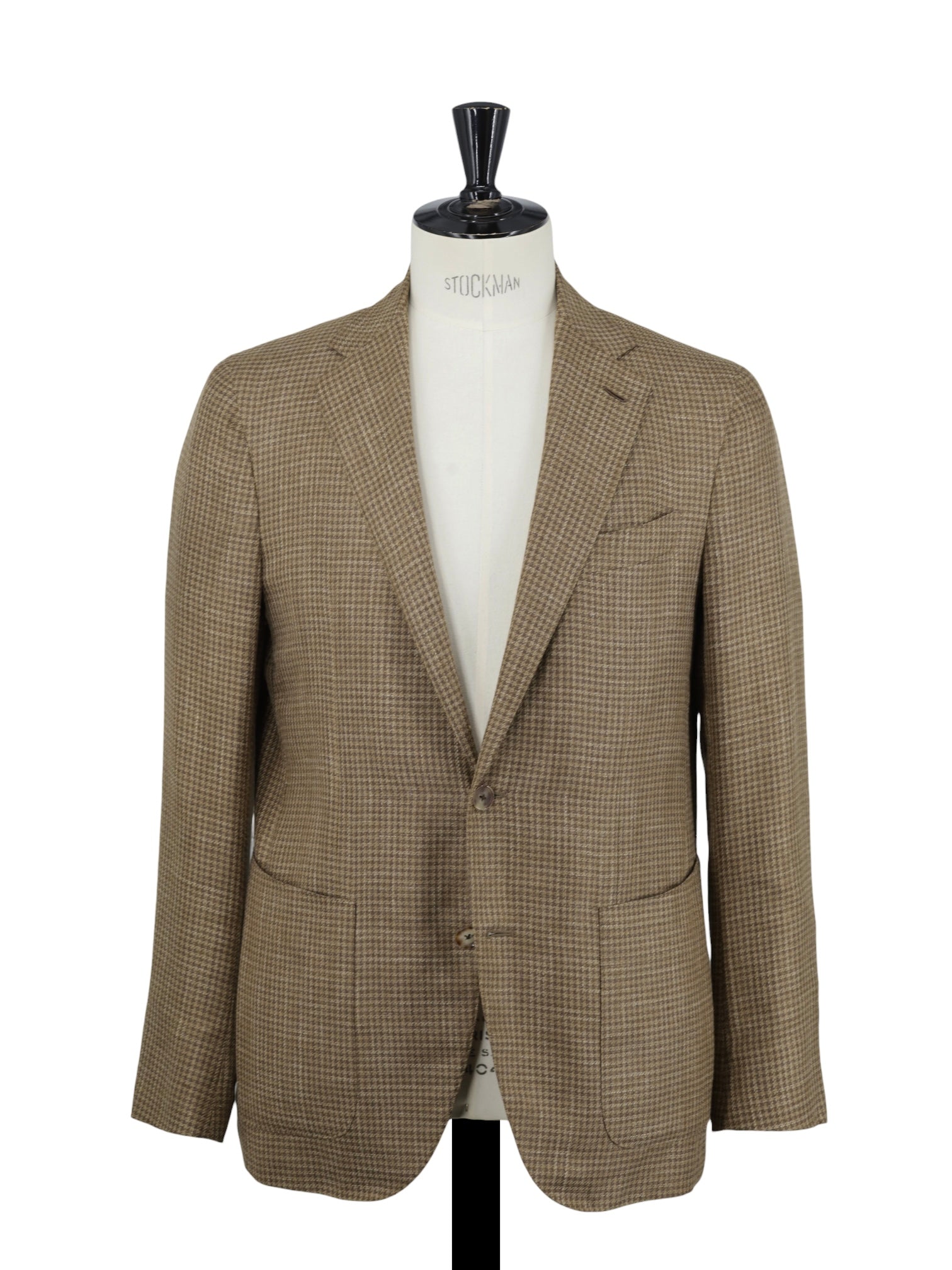 Caruso Caramel Brown Wool, Silk & Linen Pied de Poule Jacket