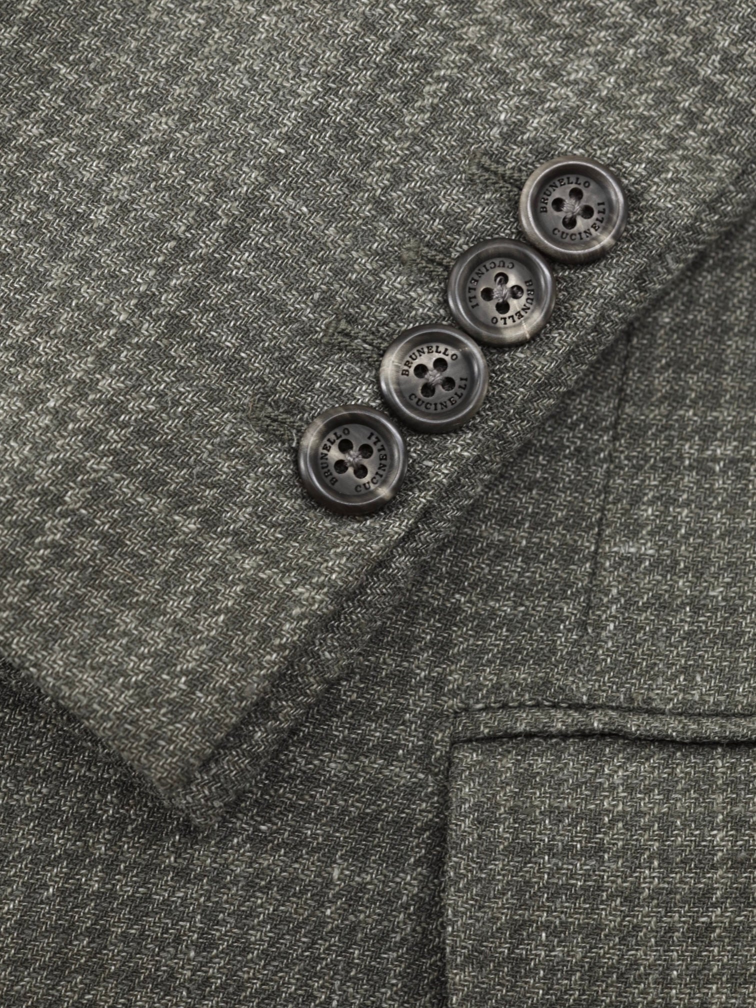 Brunello Cucinelli Sage Green Wool, Linen & Silk Pied de Poule Jacket