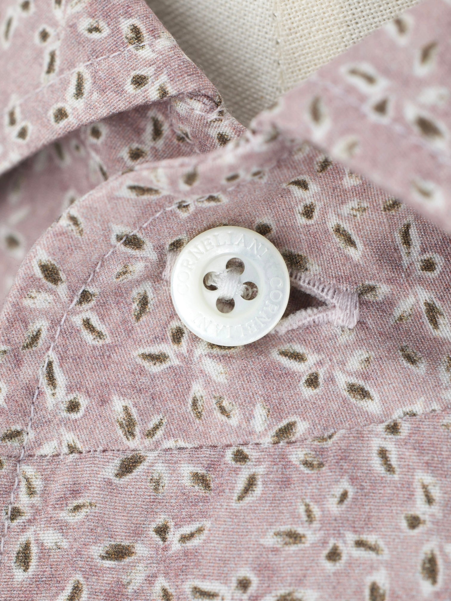 Corneliani Soft Pink & Olive Green Silk & Cotton Geometric Summer Shirt
