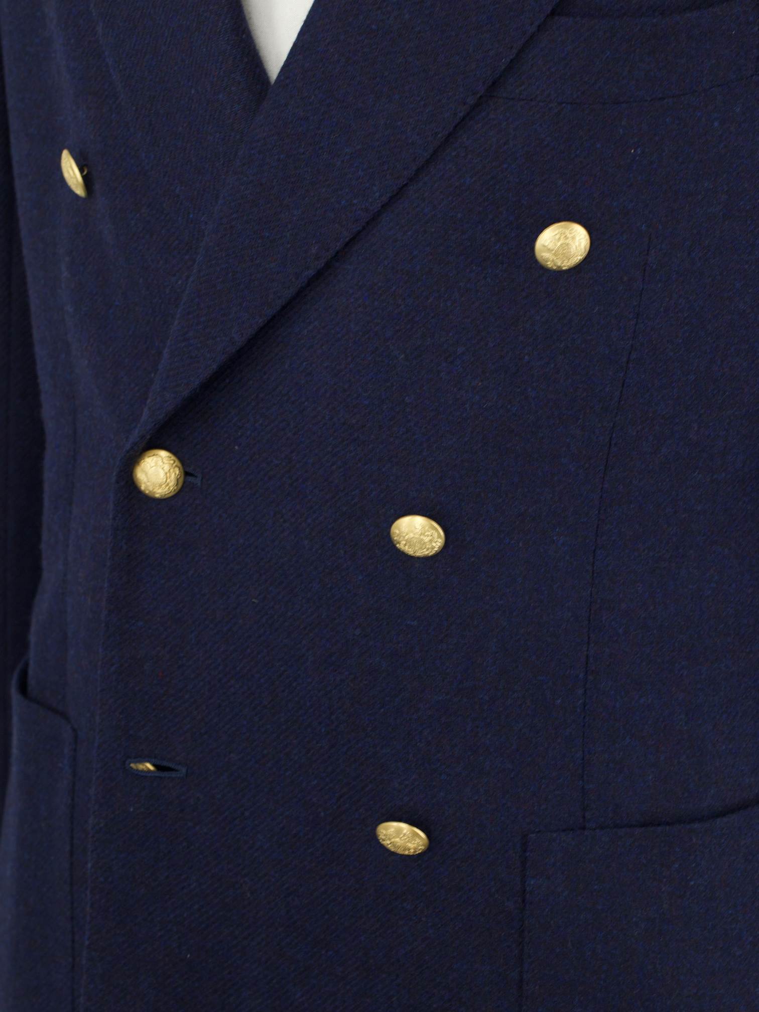De Petrillo Dark Blue & Brown Double-Breasted Wool & Cashmere Blazer Jacket