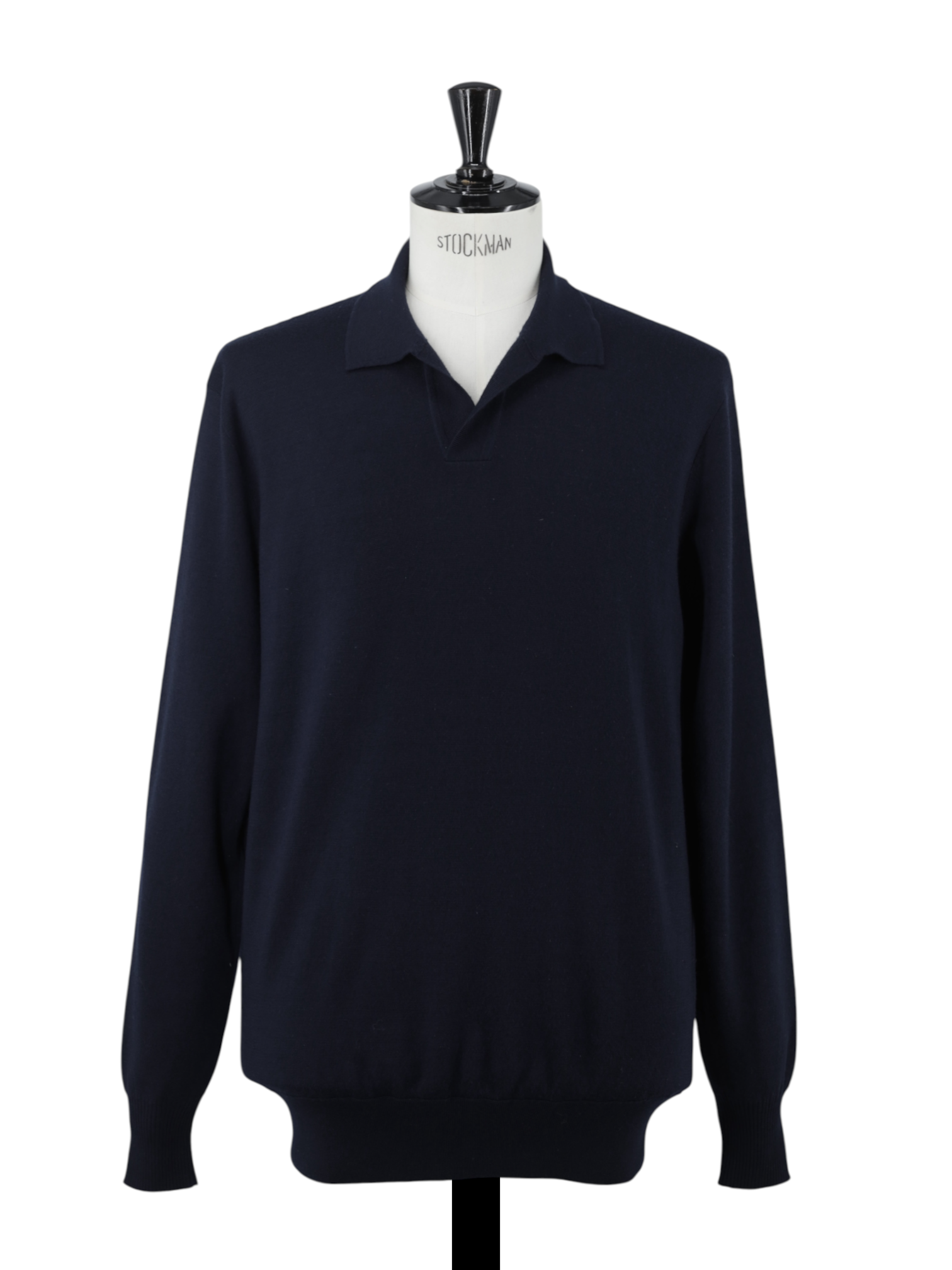Loro Piana Navy Wish® Wool Jersey Buttonless Long-Sleeve Polo