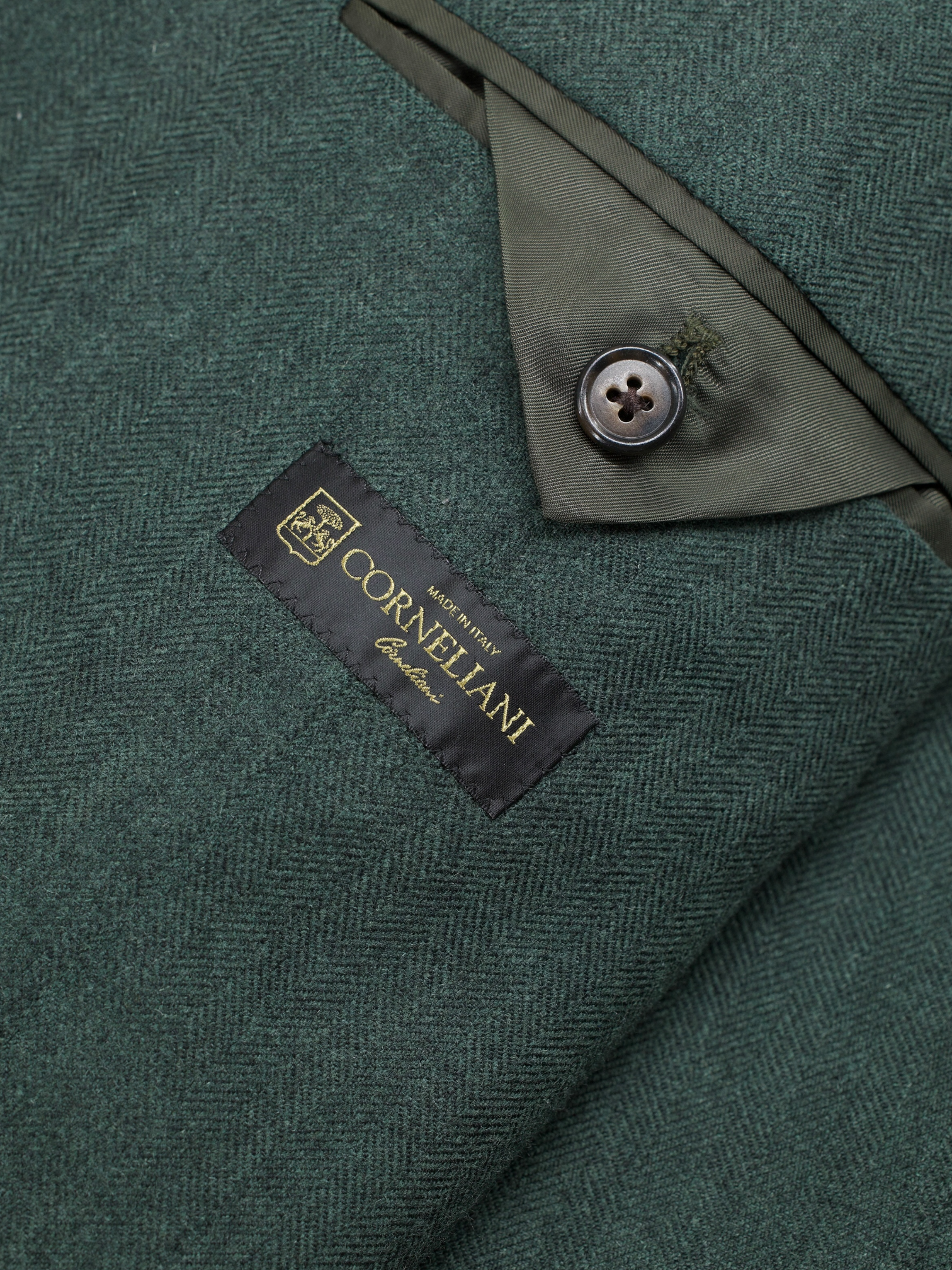 Corneliani Verdigris Green Wool, Cashmere, Silk & Angora Herringbone Jacket