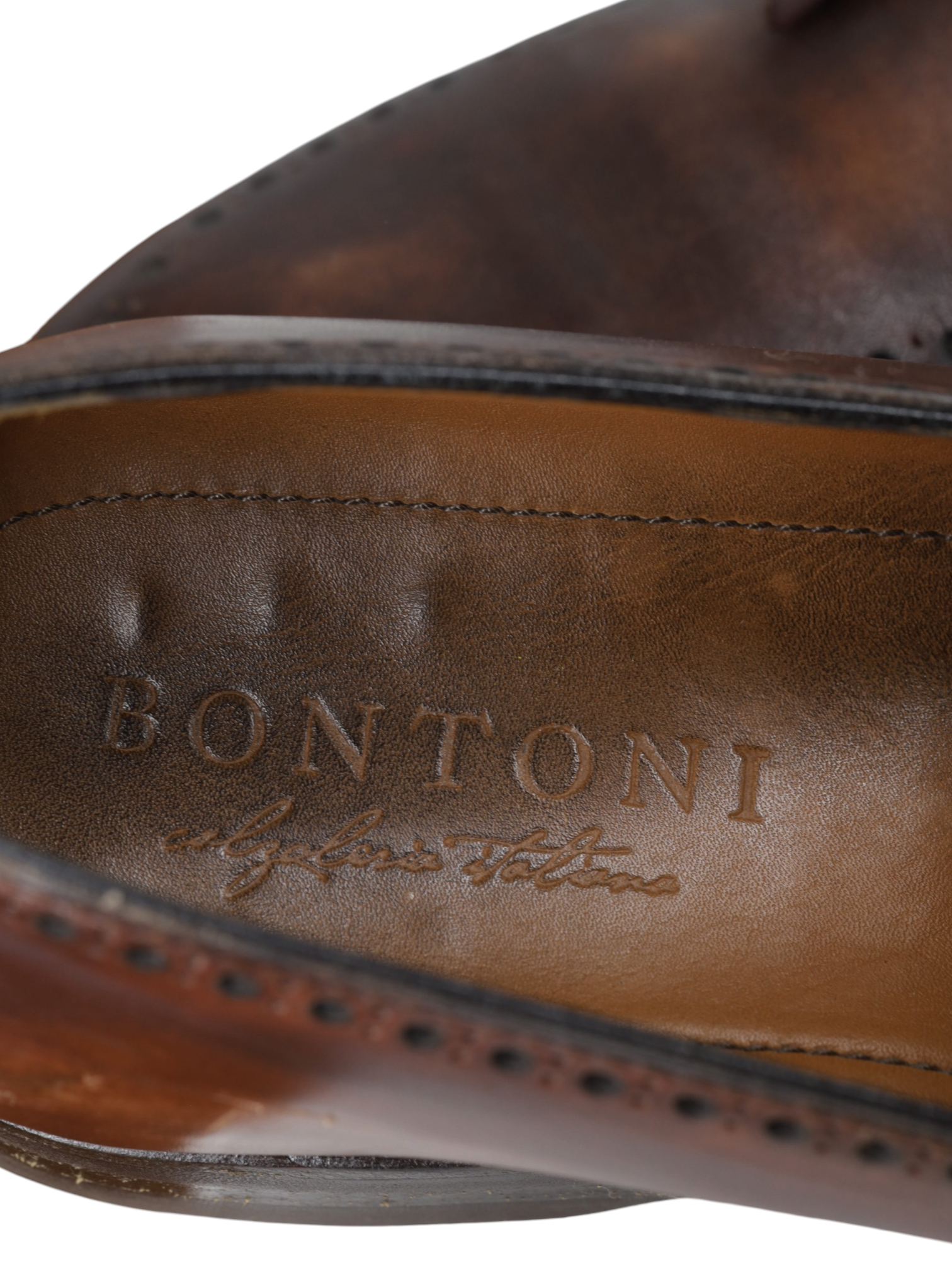 Bontoni Dark Brown Museum-Calf Perforated City-Sole Tassel Loafer + Crocodile Belt