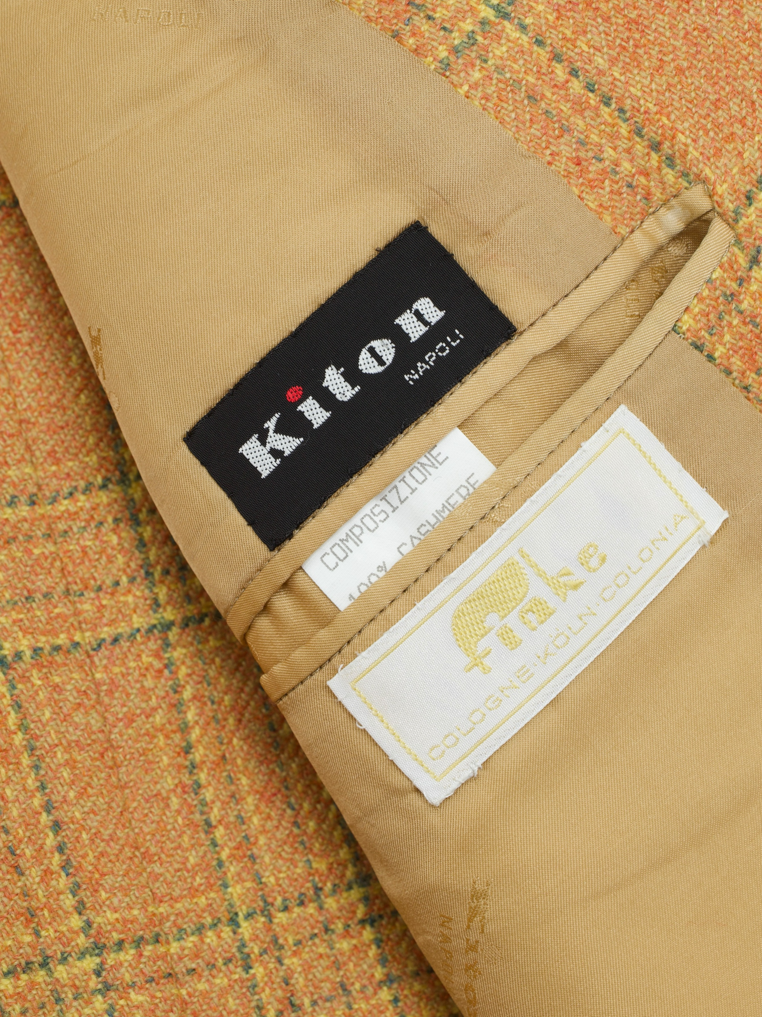 Kiton Orange Pure Plushy-Cashmere Double Breasted Windowpane Jacket