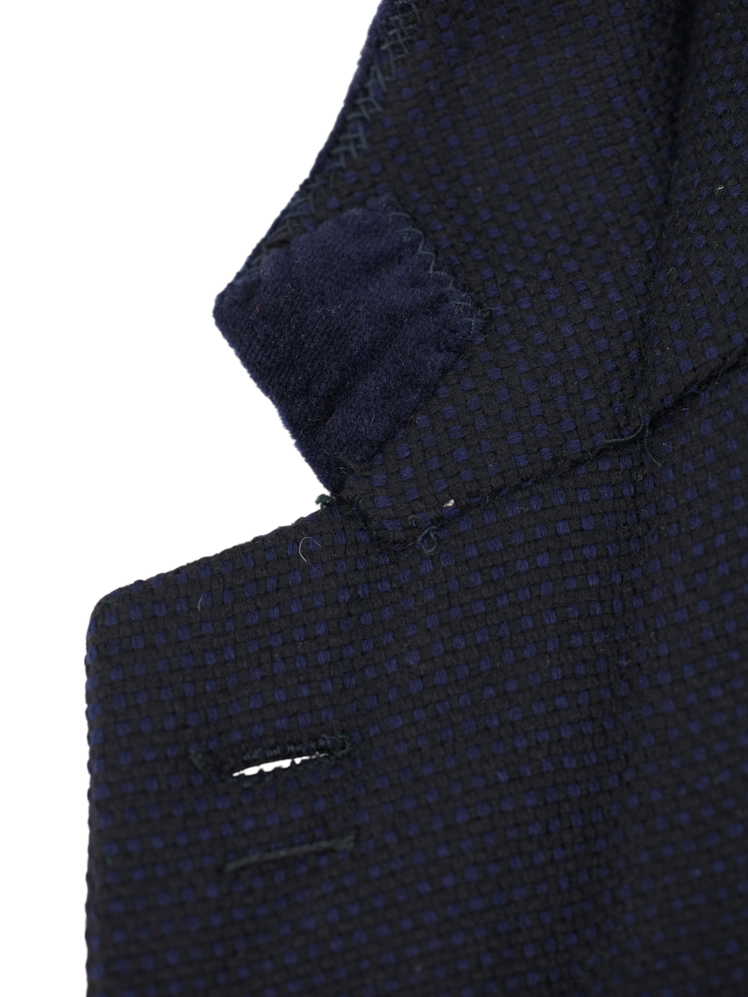 Cesare Attolini Navy Pure Cashmere Bicolor Micro-Pattern Covert Coat